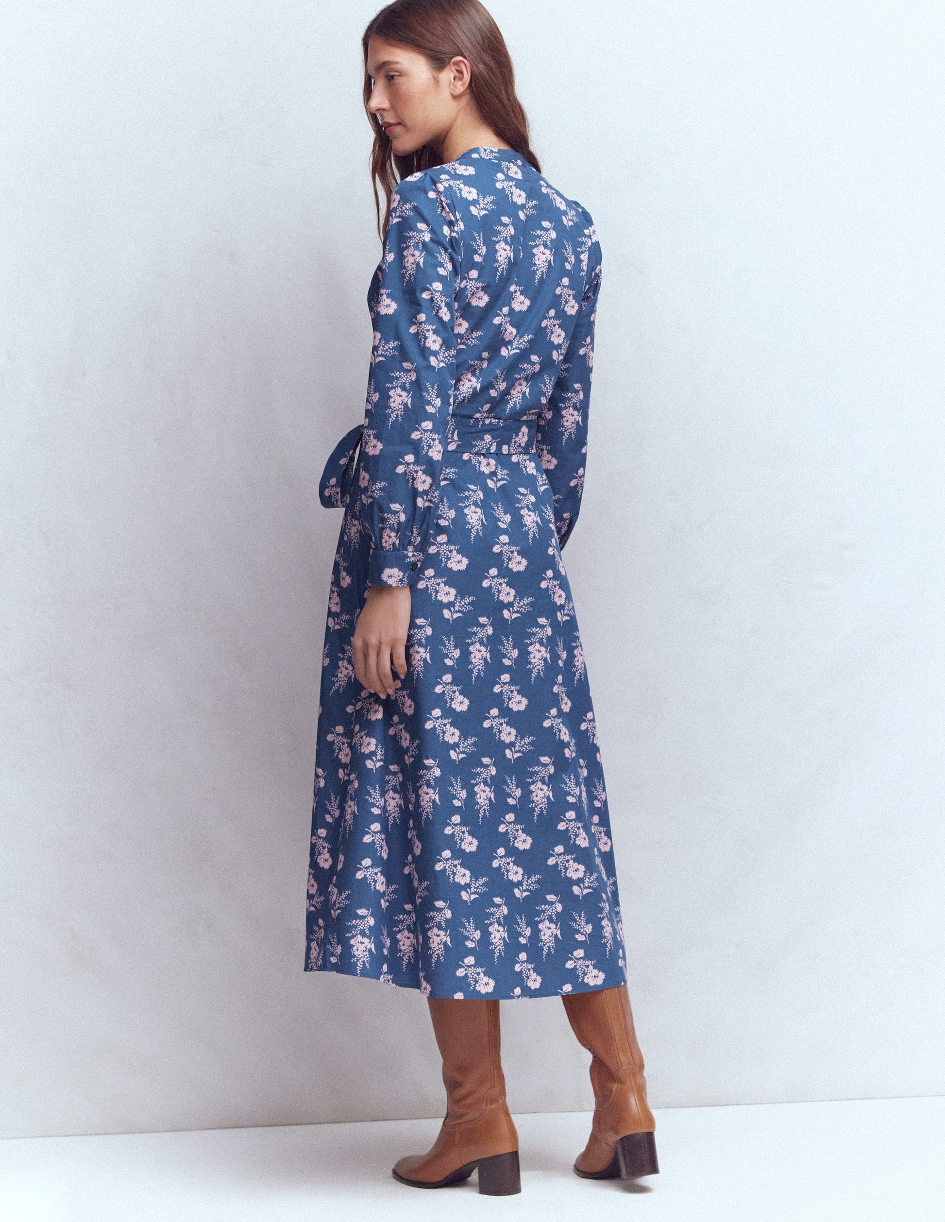 Ava Cotton Midi Dress-Navy, Blossomy Sprig-4