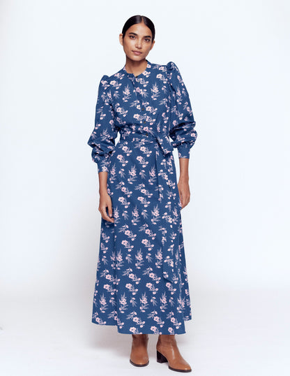 Ava Cotton Midi Dress-Navy, Blossomy Sprig-1