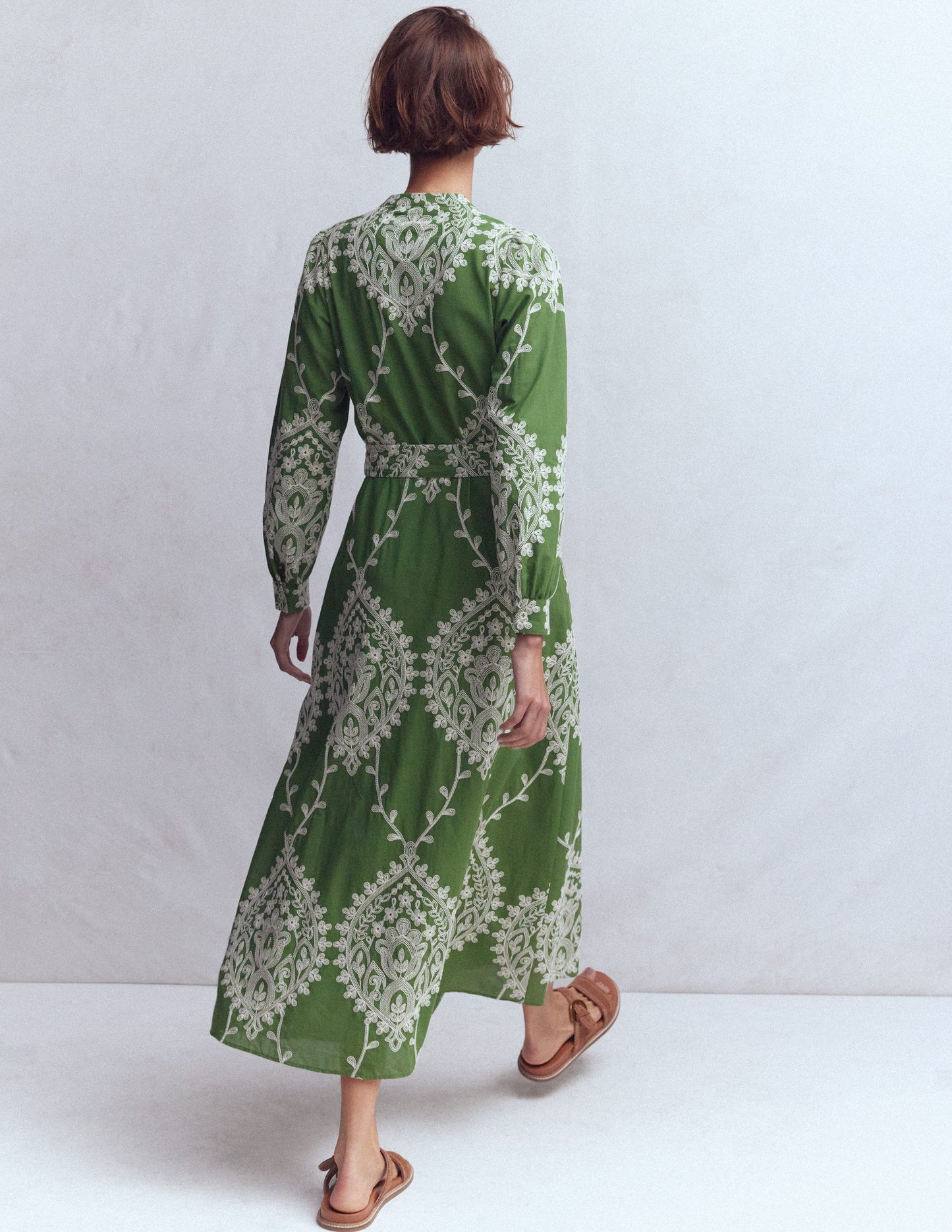 Ava Cotton Midi Dress-Green Broderie