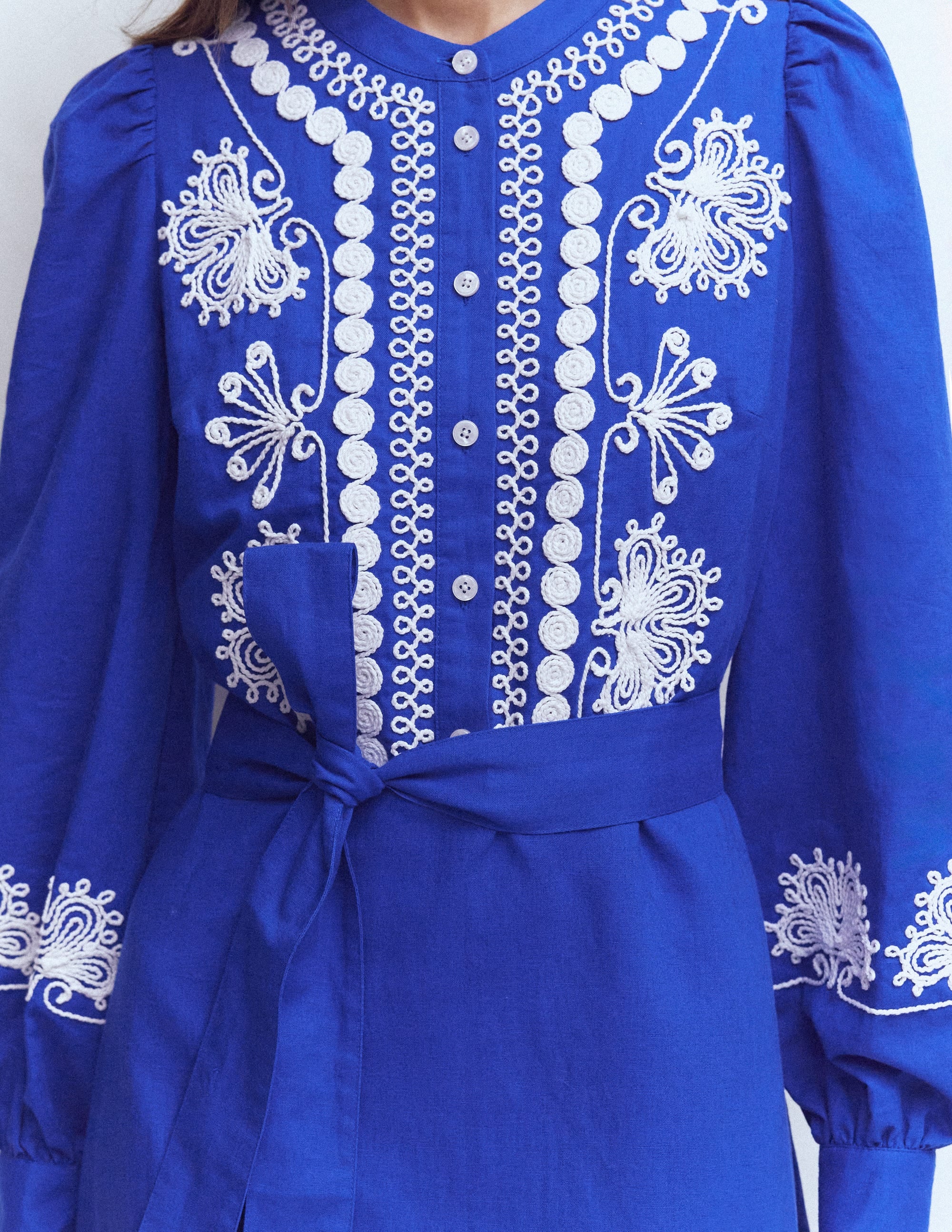 Ava Linen Blend Midi Dress-Blue Embroidery | Boden USA