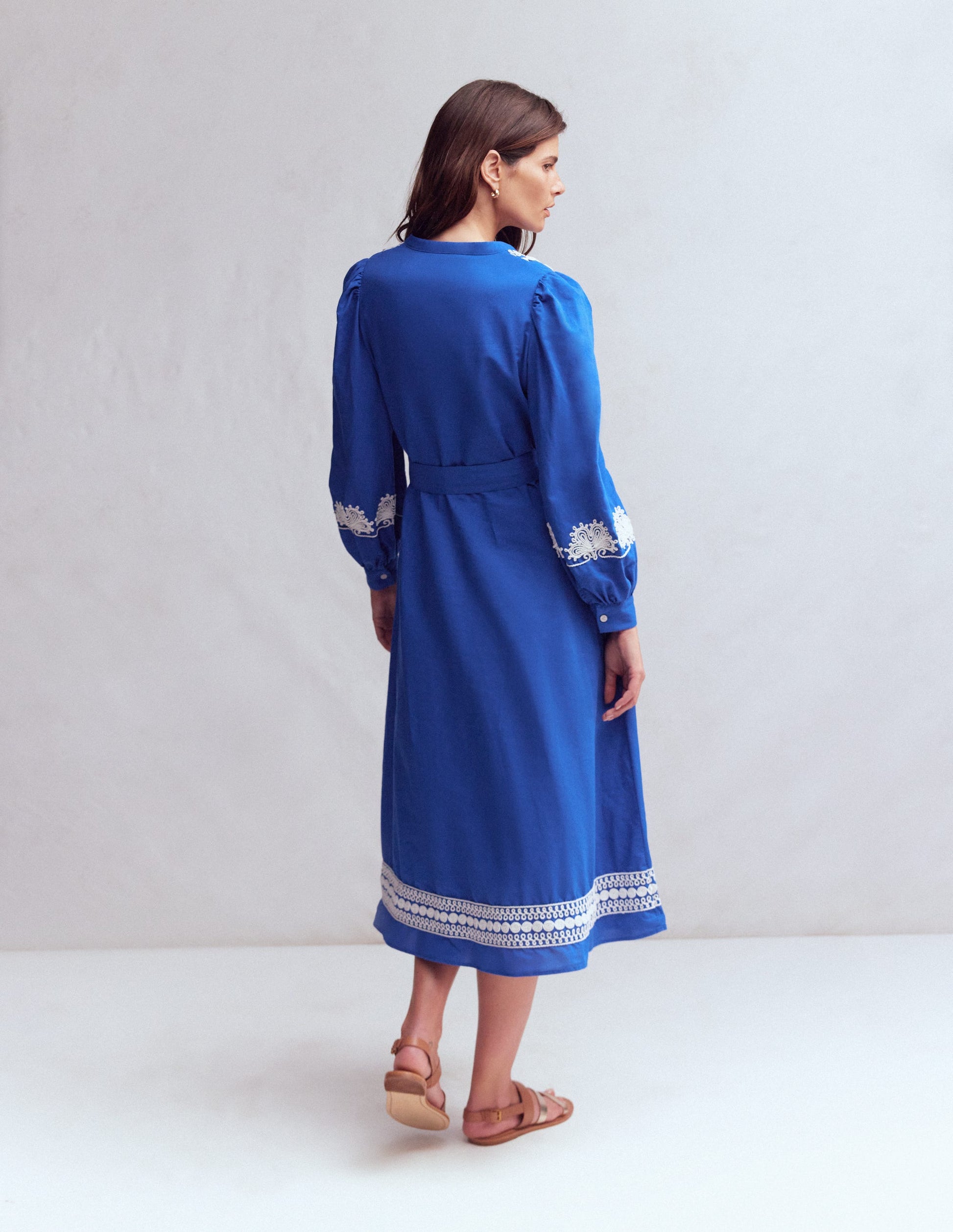 Boden Women's Ava Linen Blend Midi Dress in Blue | Size 4 Boden Women's Ava Linen Blend Midi Dress in Blue | Size 4
