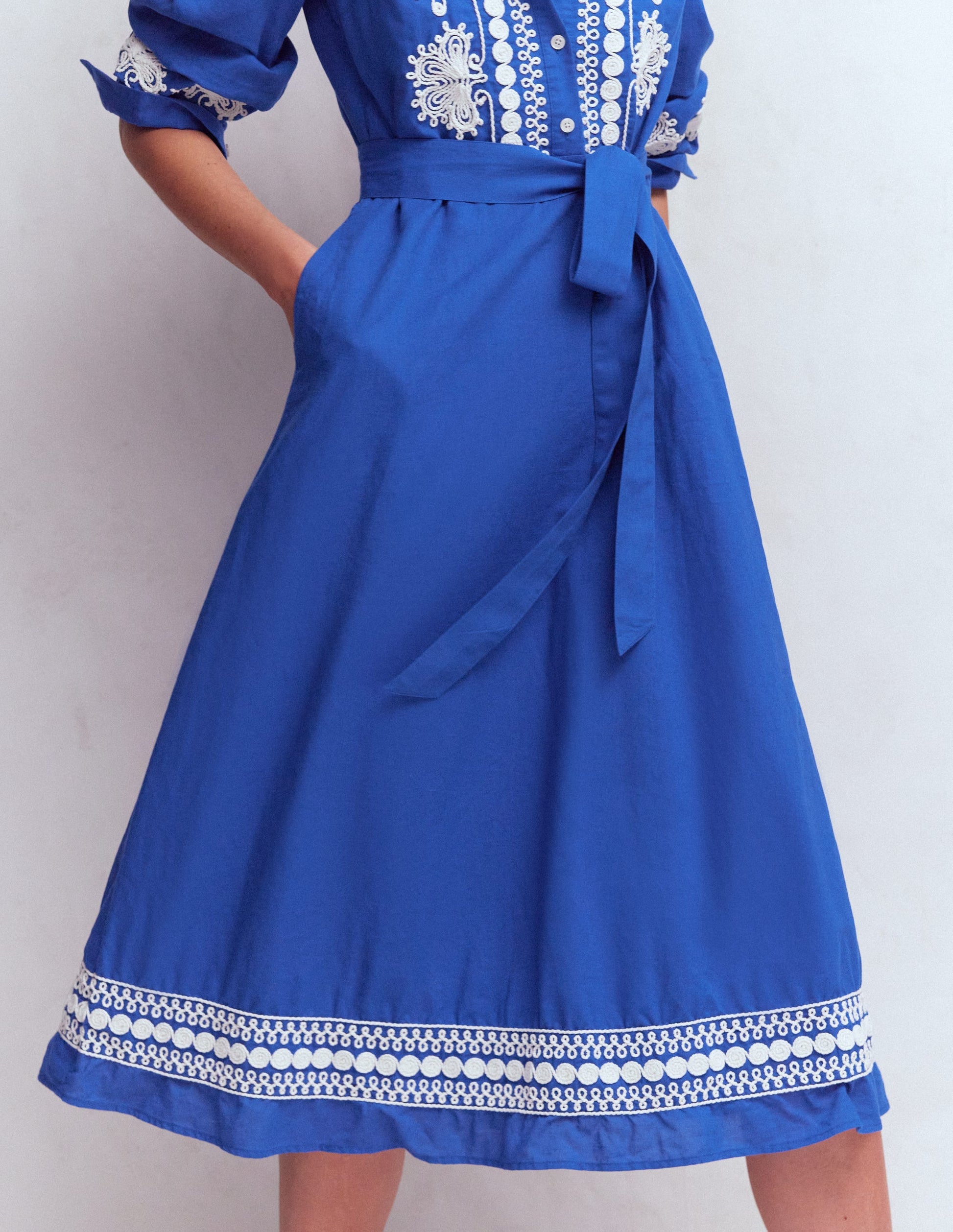 Boden Women's Ava Linen Blend Midi Dress in Blue | Size 4 Boden Women's Ava Linen Blend Midi Dress in Blue | Size 4