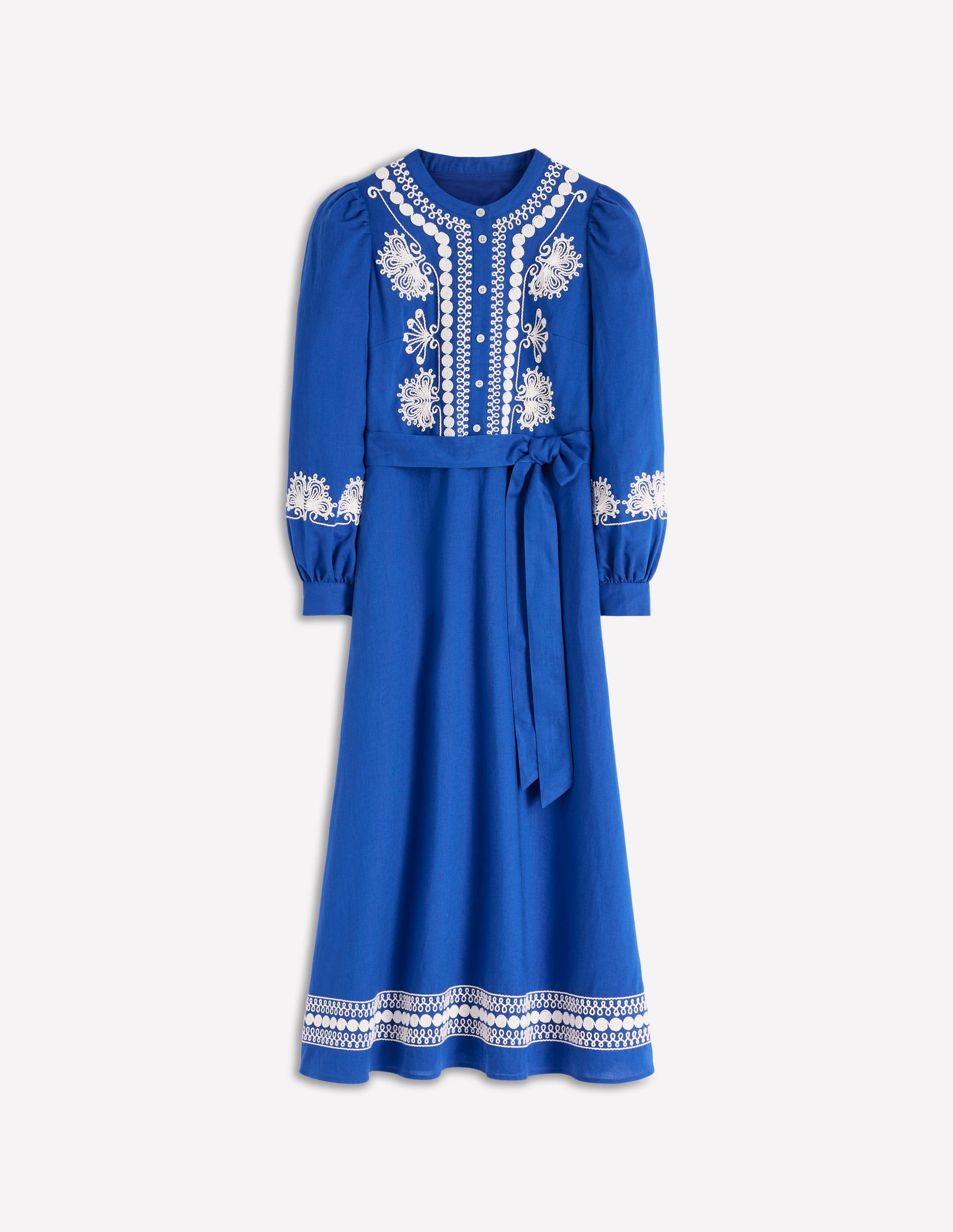 Boden Women's Ava Linen Blend Midi Dress in Blue | Size 4 Boden Women's Ava Linen Blend Midi Dress in Blue | Size 4