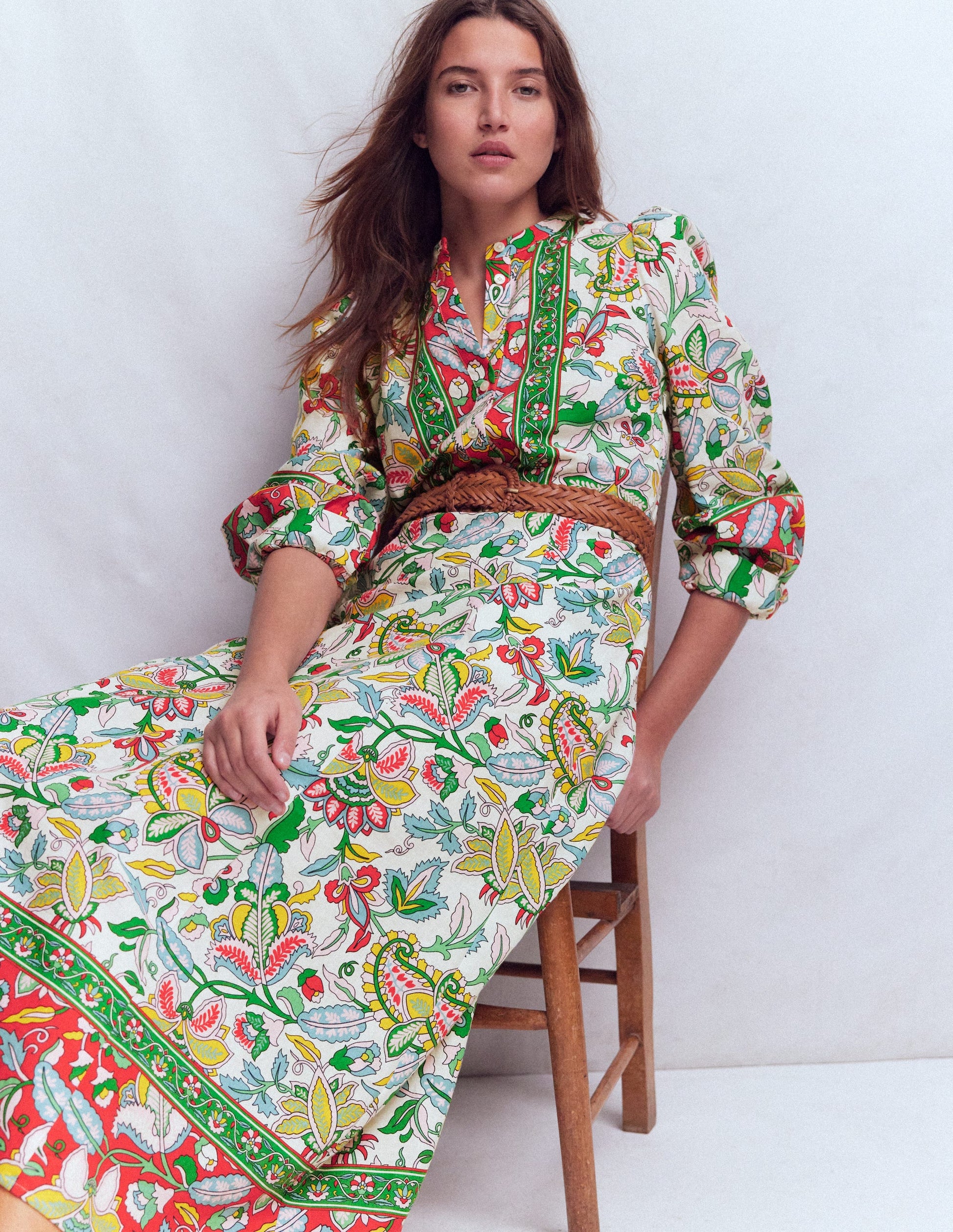 Ava Linen Blend Midi Dress-Multi, Botanical Trail | Boden USA Ava Linen Blend Midi Dress-Multi, Botanical Trail | Boden USA