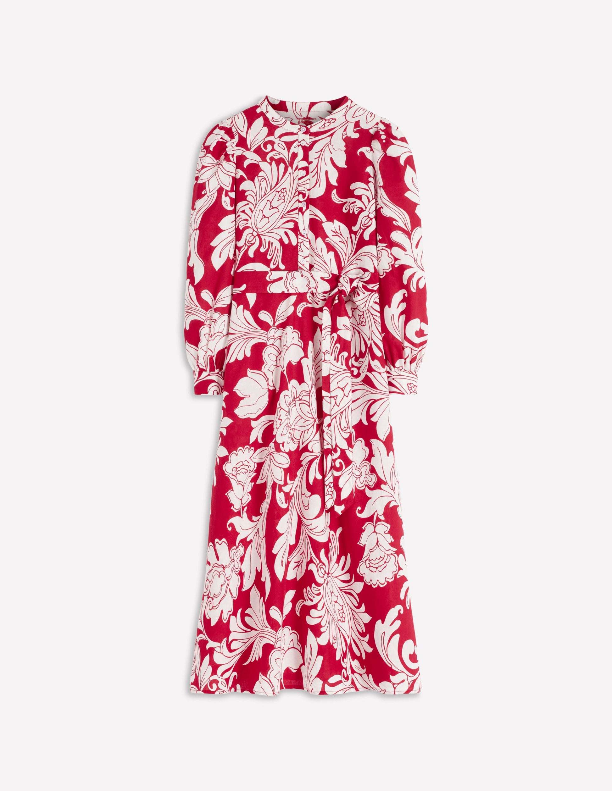 Ava Linen Blend Midi Dress-Salsa, Botanical Flourish-5