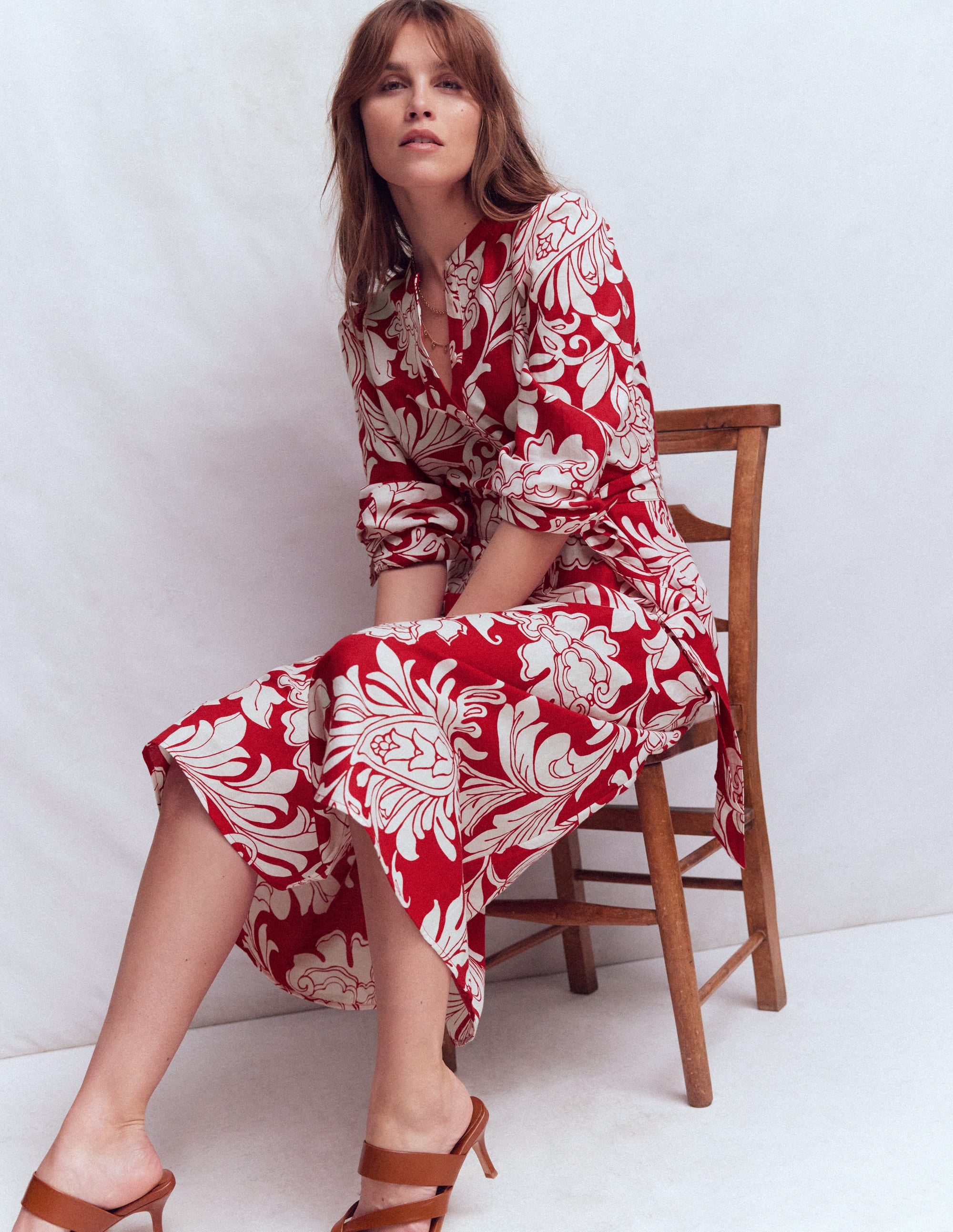 Ava Linen Blend Midi Dress-Salsa, Botanical Flourish - Image 2