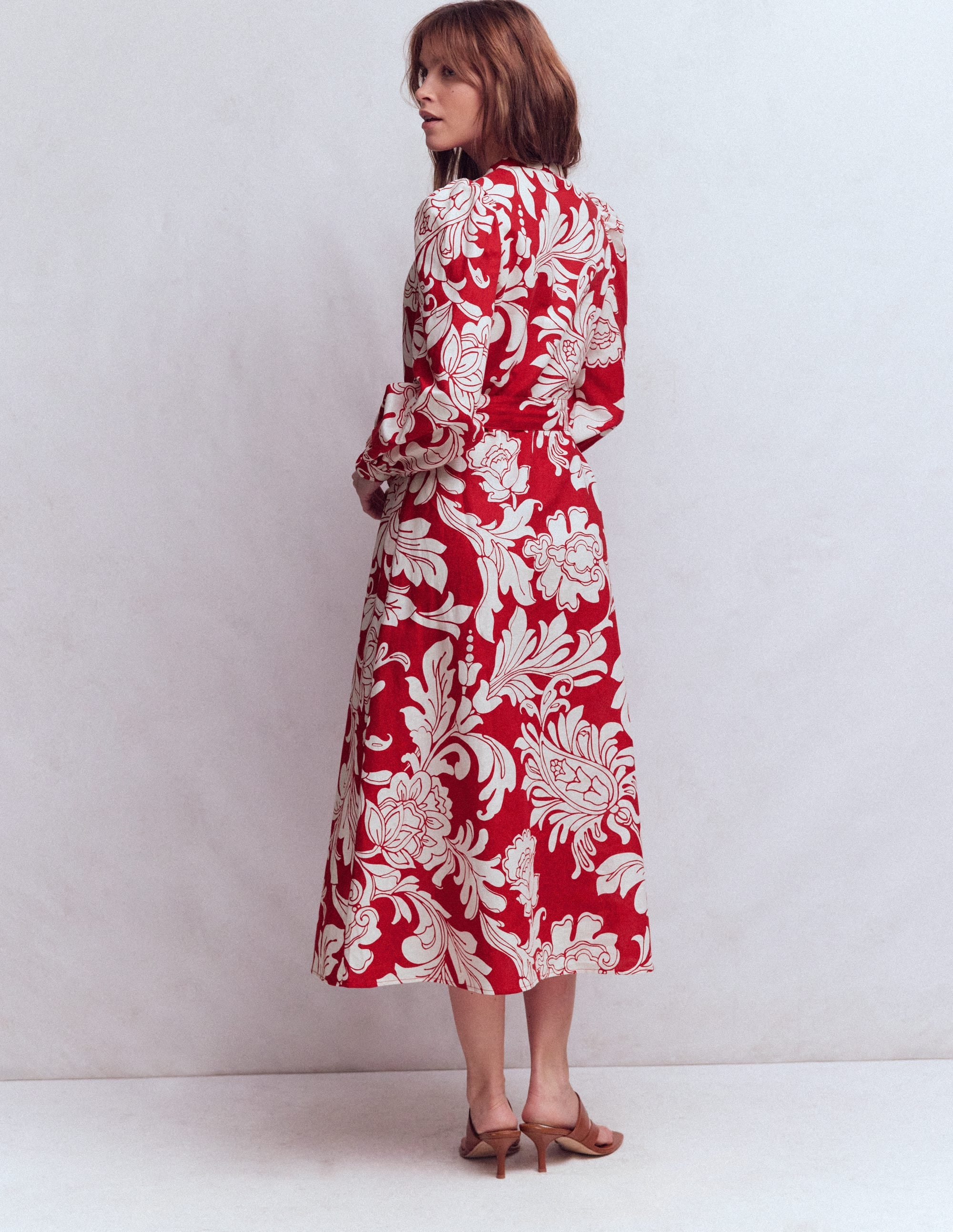 Ava Linen Blend Midi Dress-Salsa, Botanical Flourish - Image 4