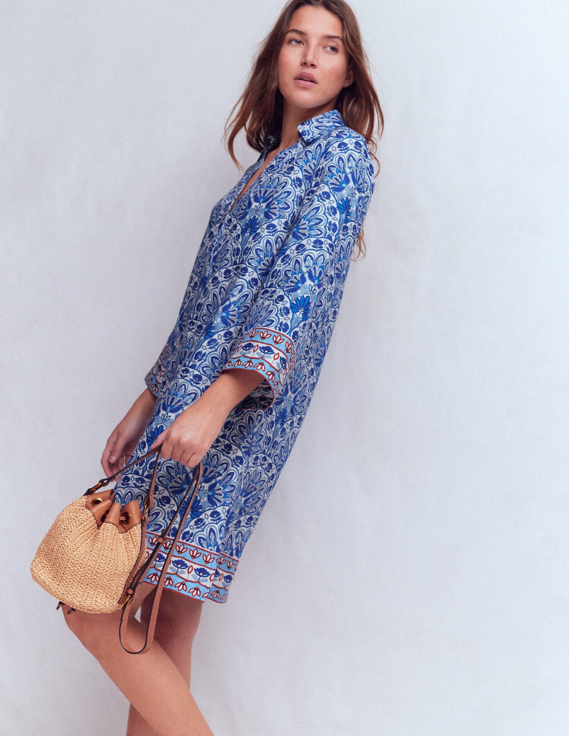 Carmen Linen Short Dress-Bright Blue, Elaborate Terrace | Boden USA Carmen Linen Short Dress-Bright Blue, Elaborate Terrace | Boden USA