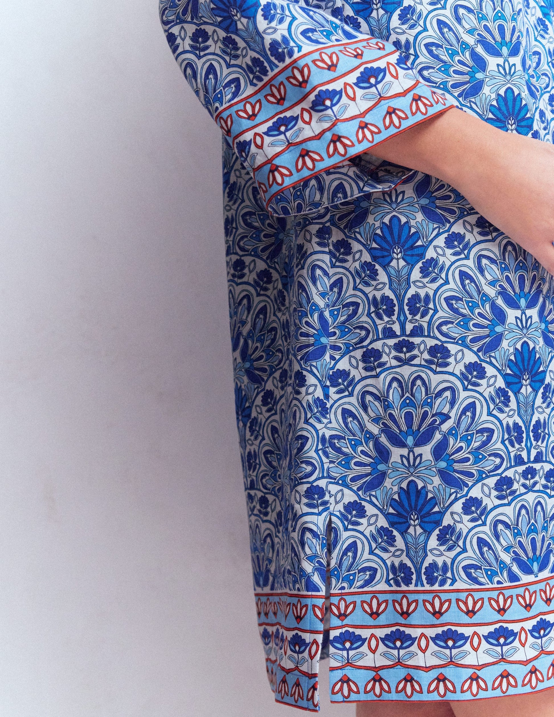 Carmen Linen Short Dress-Bright Blue, Elaborate Terrace-2