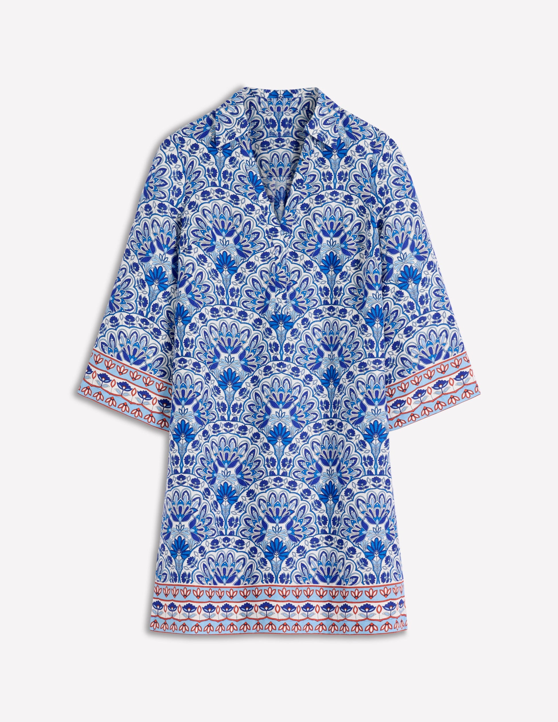 Carmen Linen Short Dress-Bright Blue, Elaborate Terrace-7
