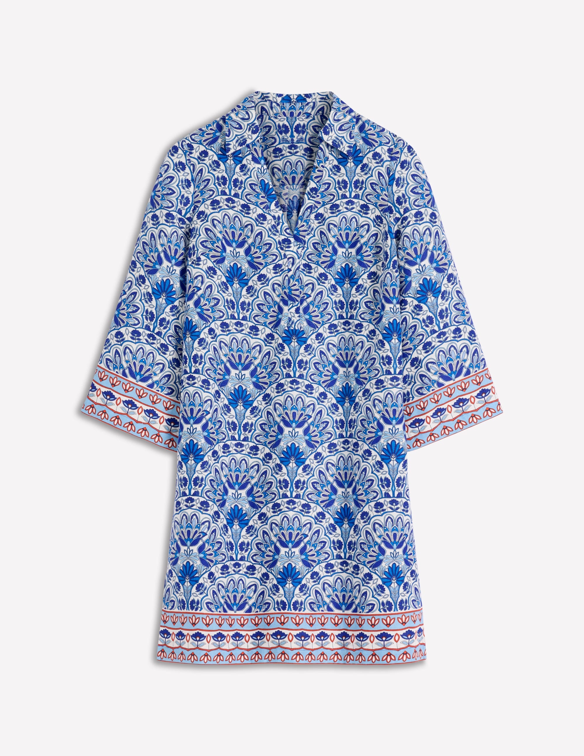 Carmen Linen Short Dress-Bright Blue, Elaborate Terrace - Image 7