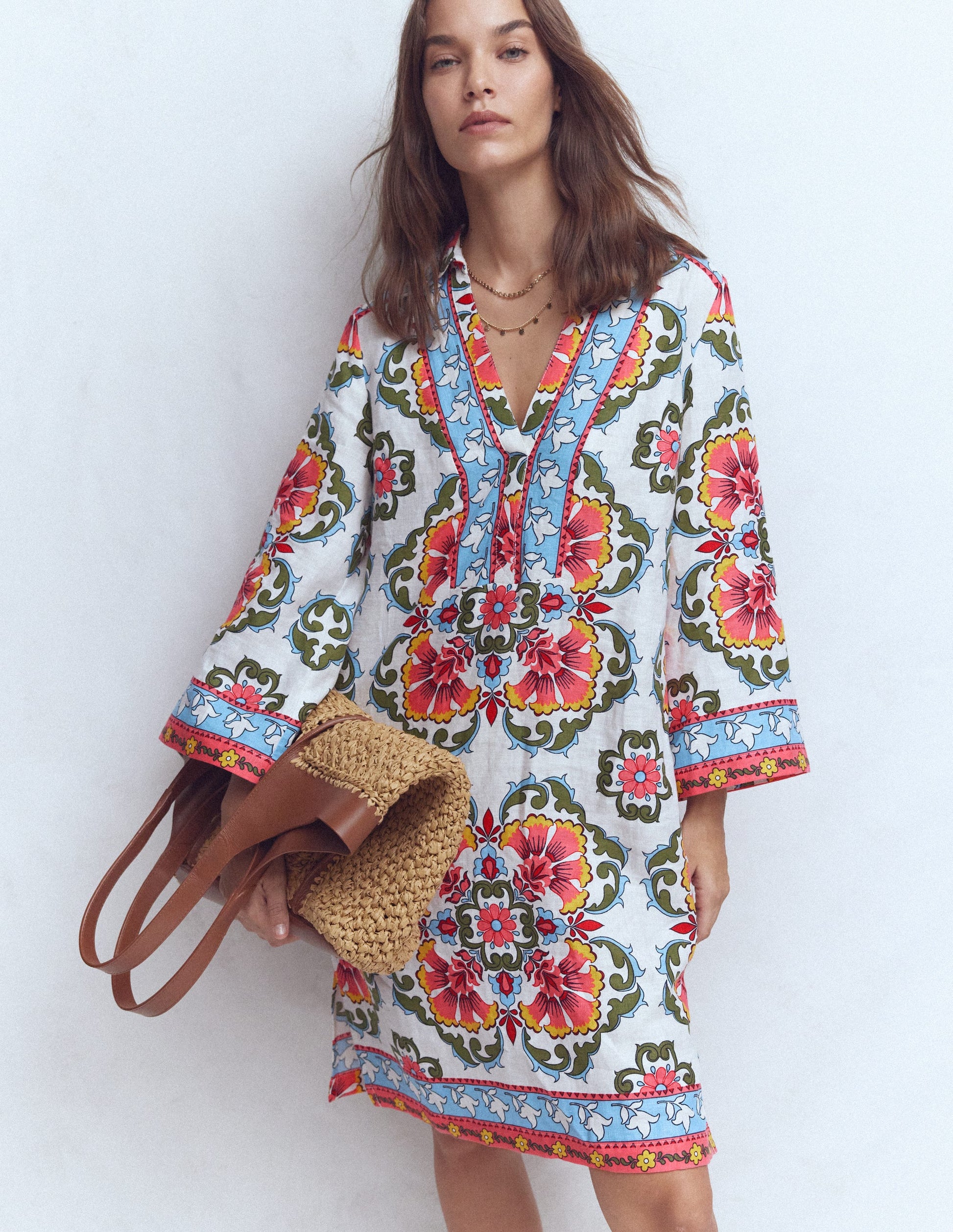 Carmen Linen Short Dress-Multi, Ornamental Trellis | Boden USA Carmen Linen Short Dress-Multi, Ornamental Trellis | Boden USA