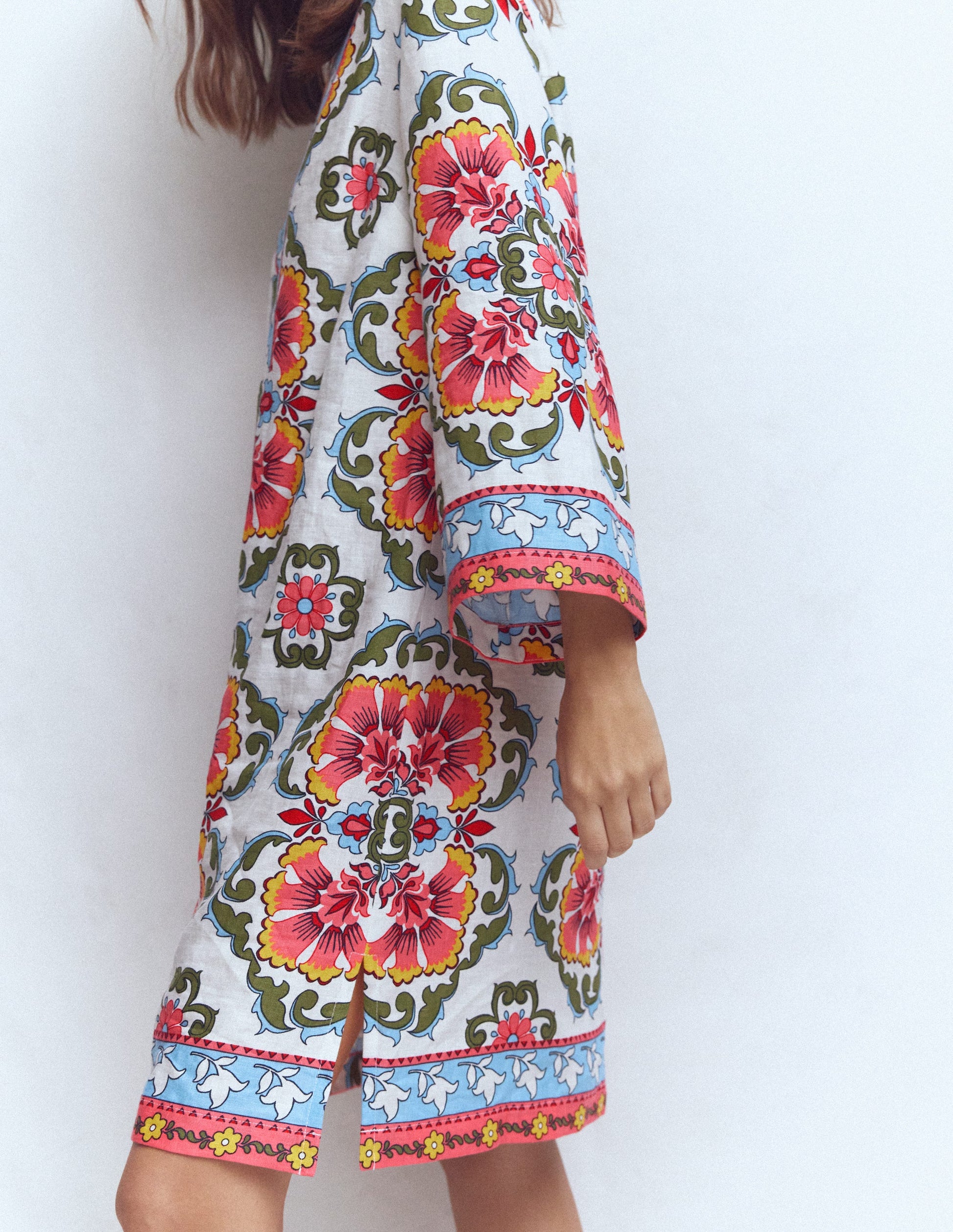 Carmen Linen Short Dress-Multi, Ornamental Trellis-2