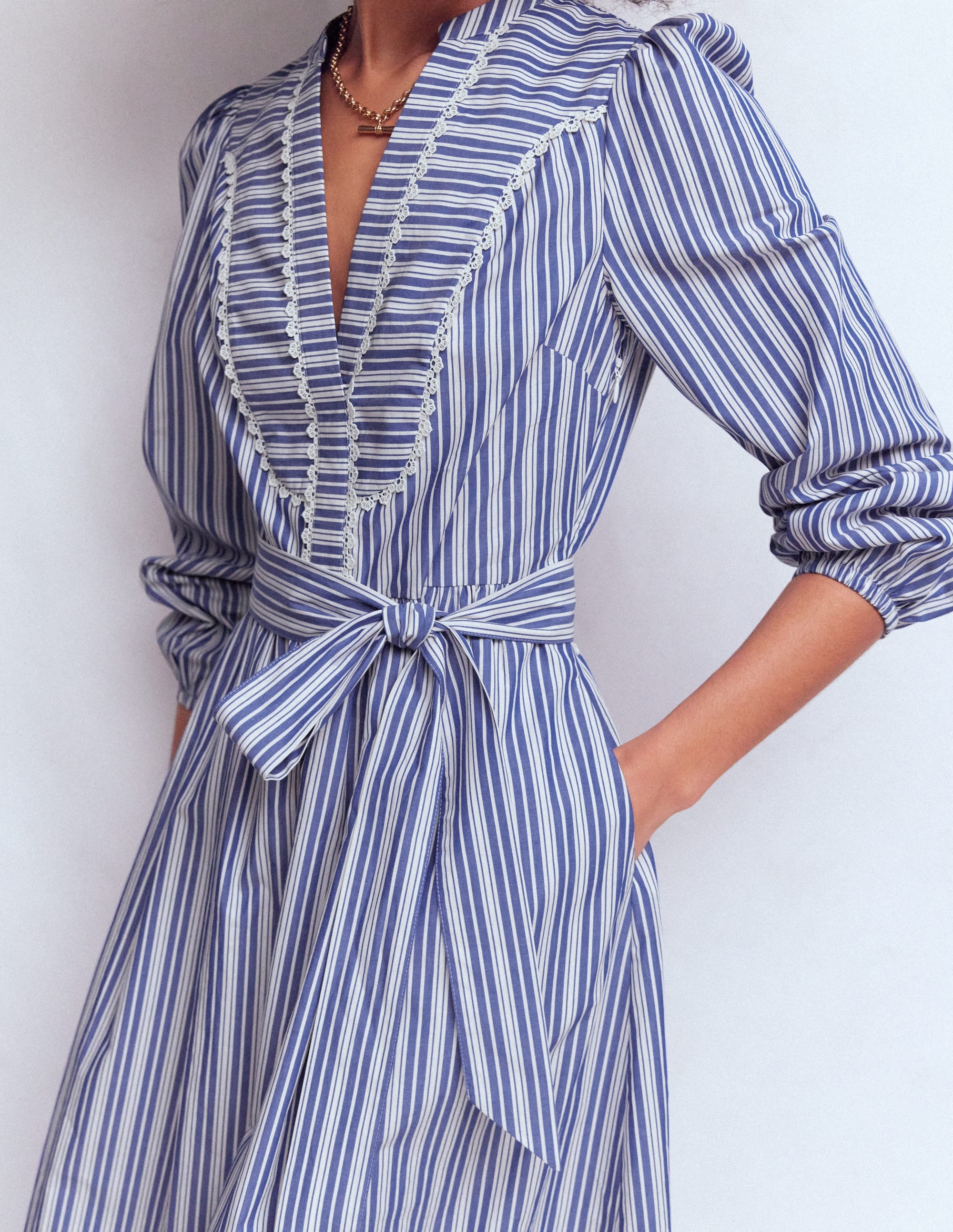 Cary Cotton Midi Dress-Bright Blue Varigated Stripe - Image 2