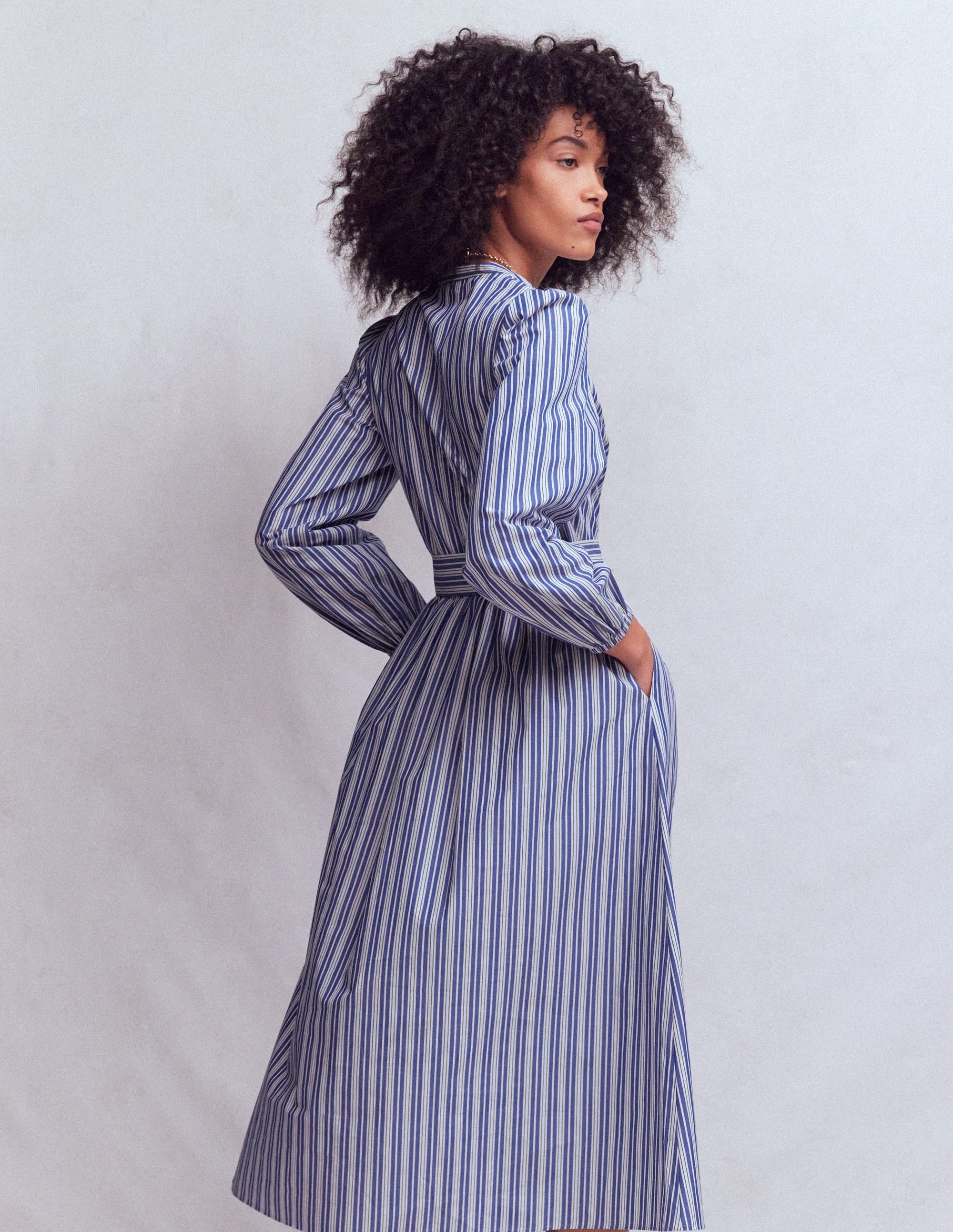 Cary Cotton Midi Dress-Bright Blue Varigated Stripe - Image 3