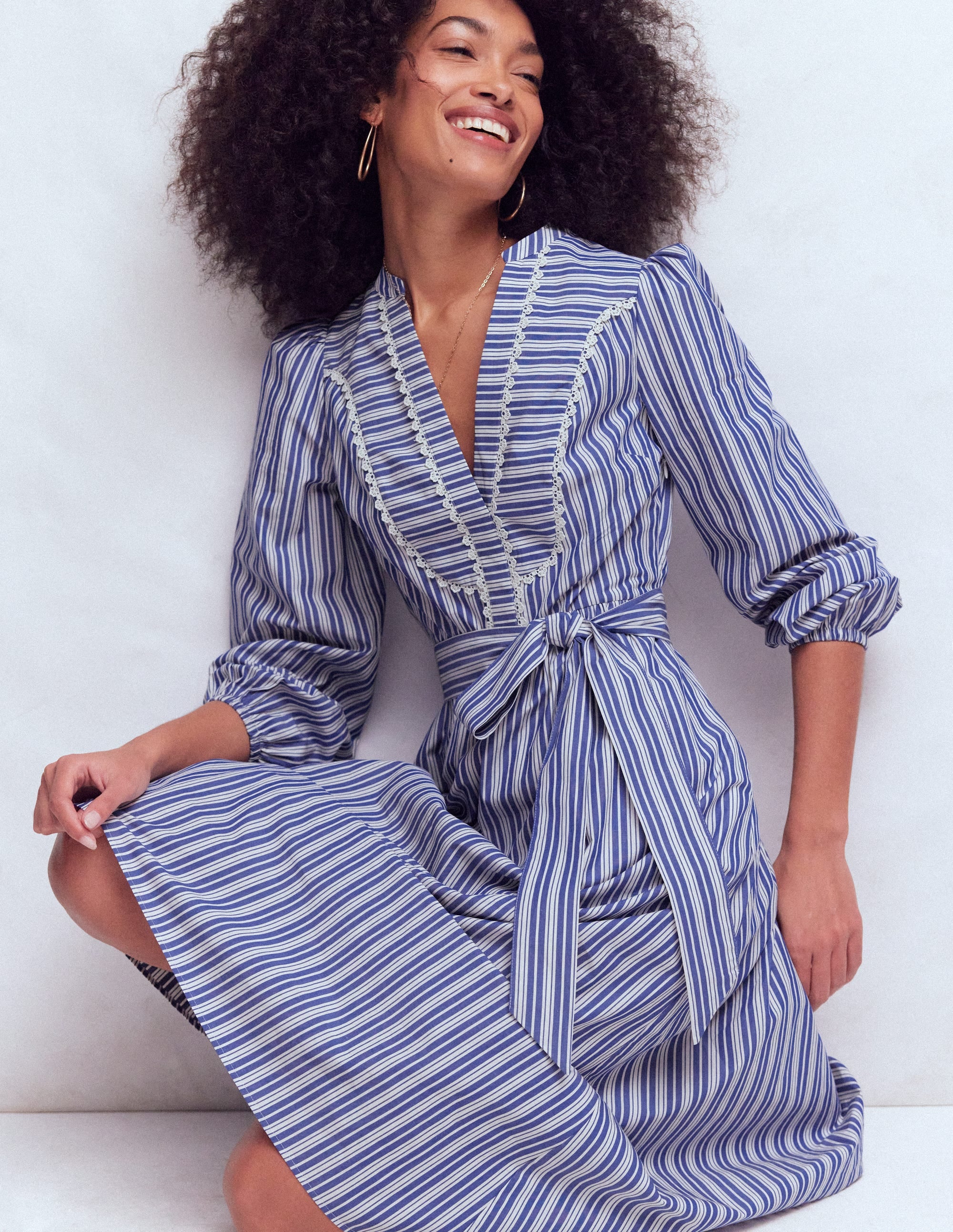 Cary Cotton Midi Dress - Bright Blue Varigated Stripe | Boden USA