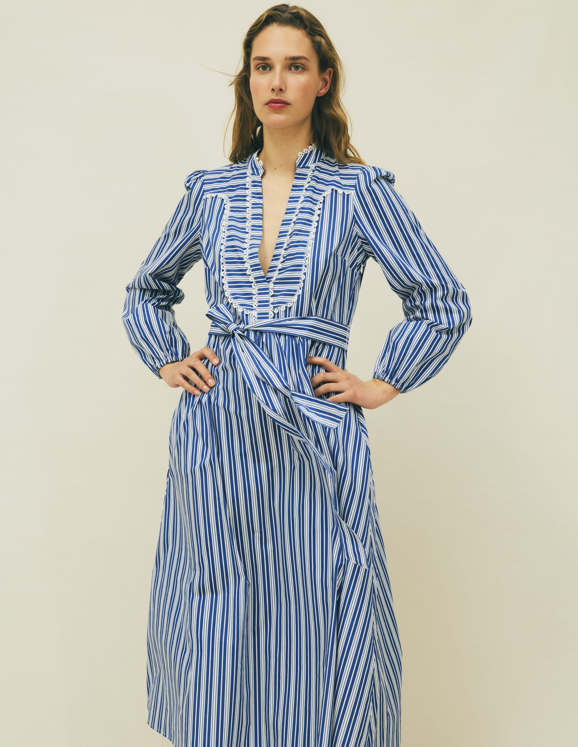 Cary Cotton Midi Dress-Bright Blue Varigated Stripe - Image 5