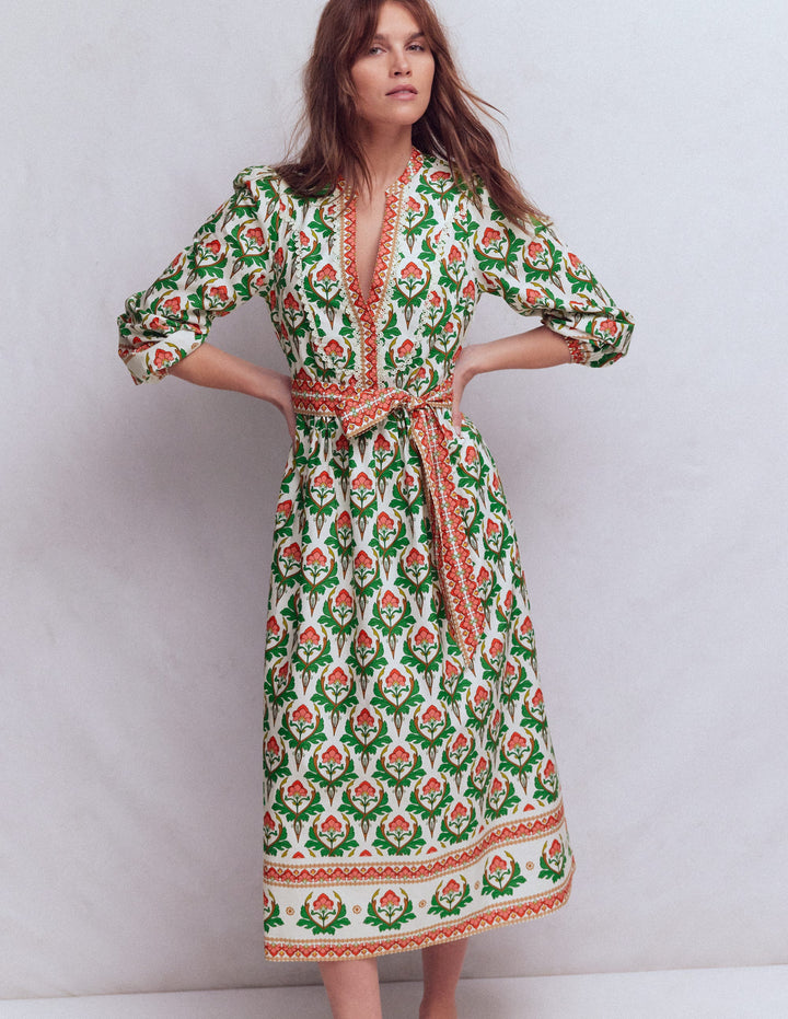 Cary Cotton Midi Dress-Multi, Ornamental Stamp