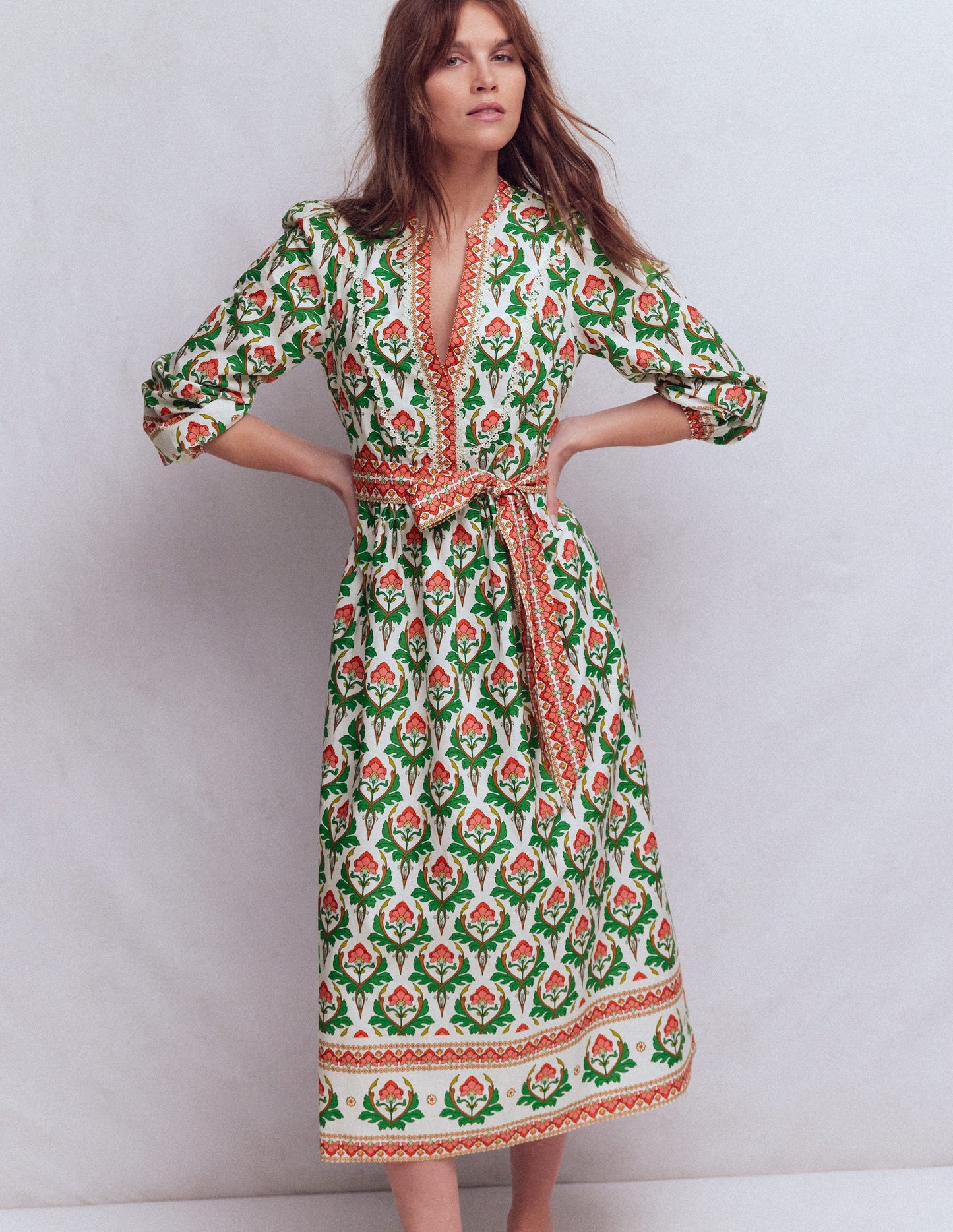 Cary Cotton Midi Dress-Multi, Ornamental Stamp