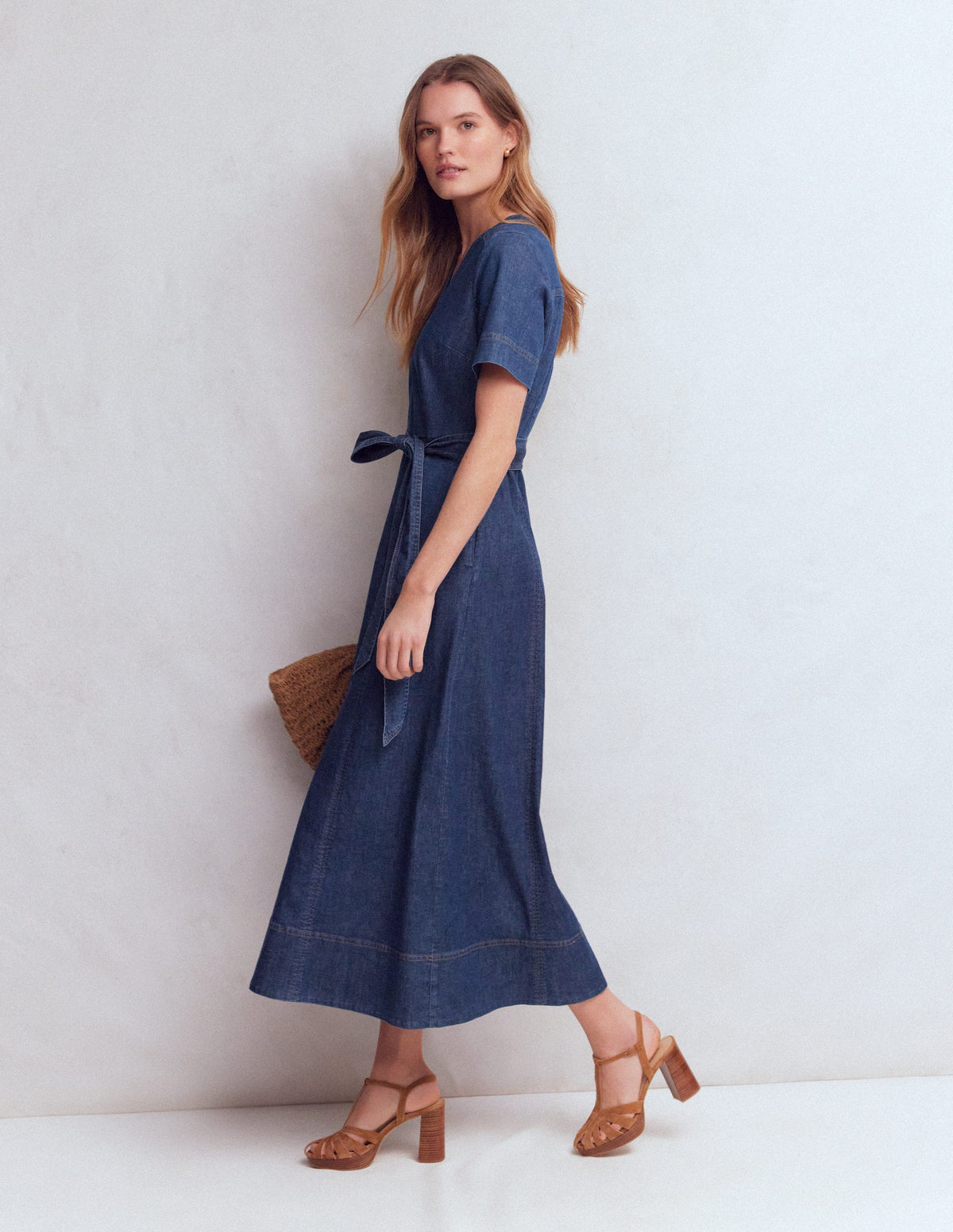 V-Neck Denim Dress-Mid Vintage - Image 4