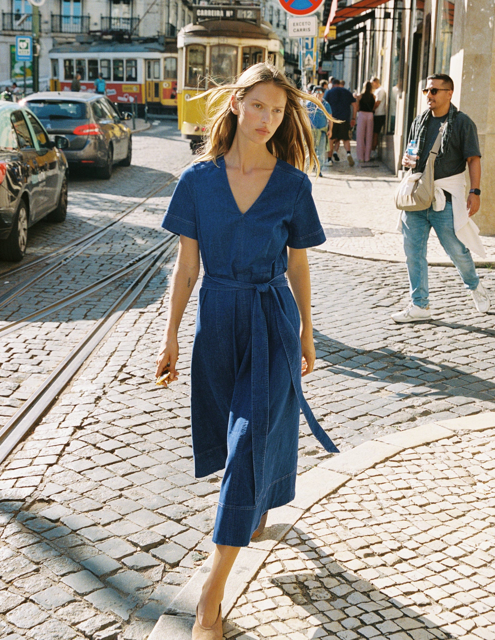 V-Neck Denim Dress-Mid Vintage-5