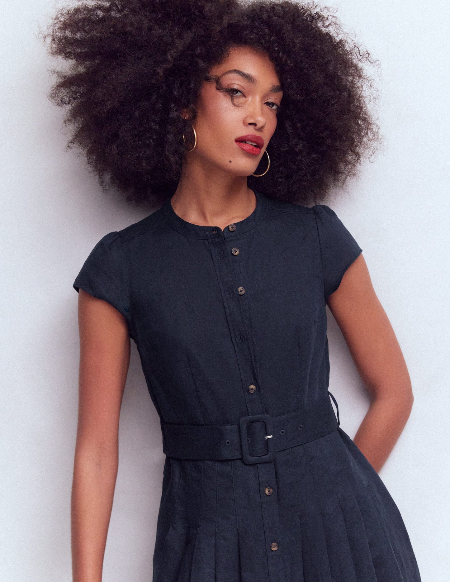 Arabella Linen Blend Dress-Navy