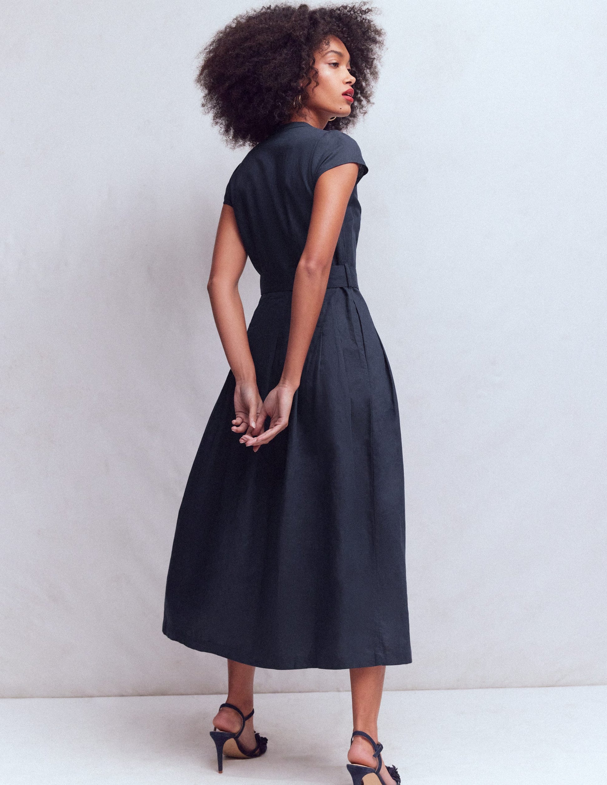 Arabella Linen Blend Dress-Navy | Boden USA Arabella Linen Blend Dress-Navy | Boden USA