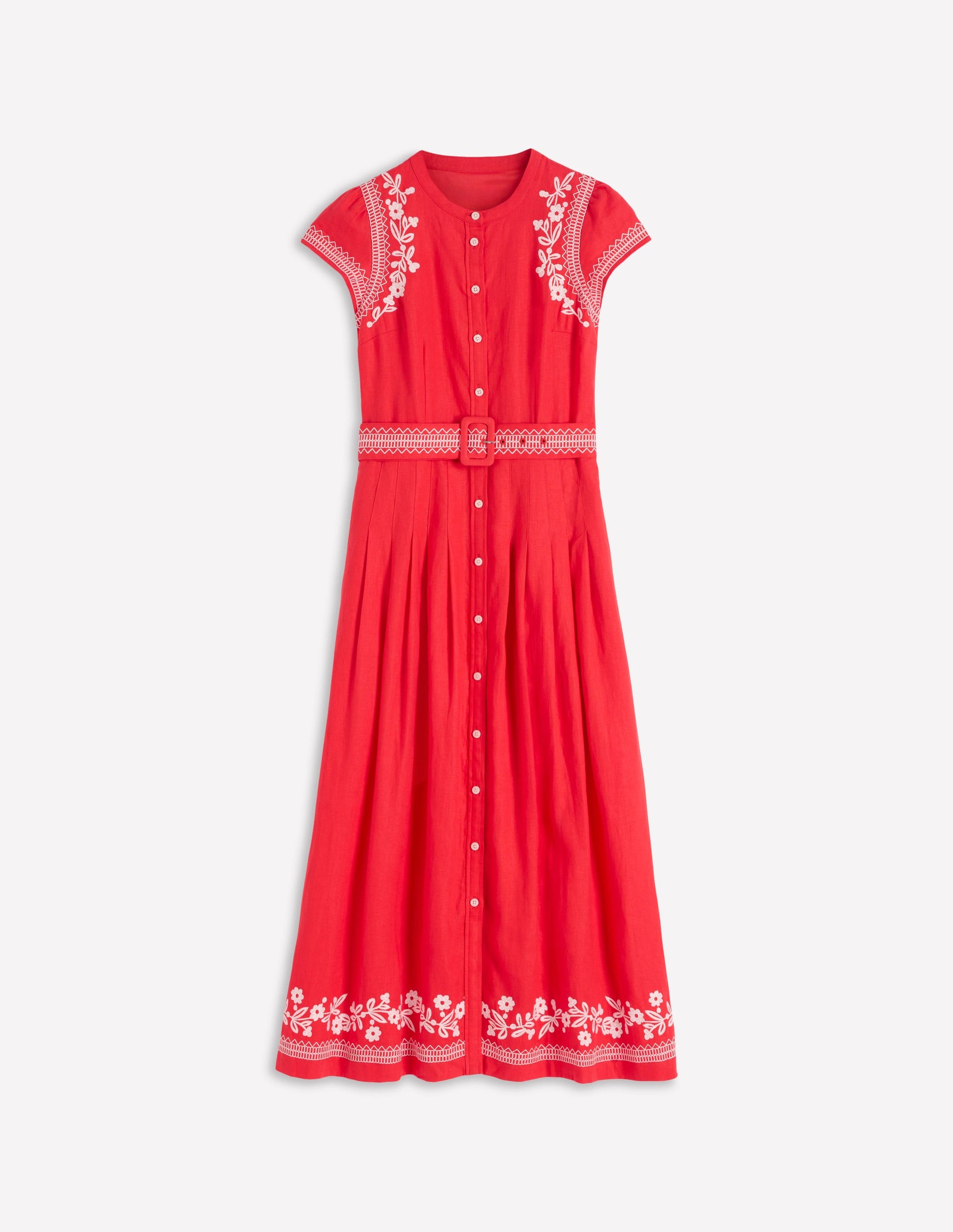 Arabella Linen Blend Dress-Red Embroidery-5