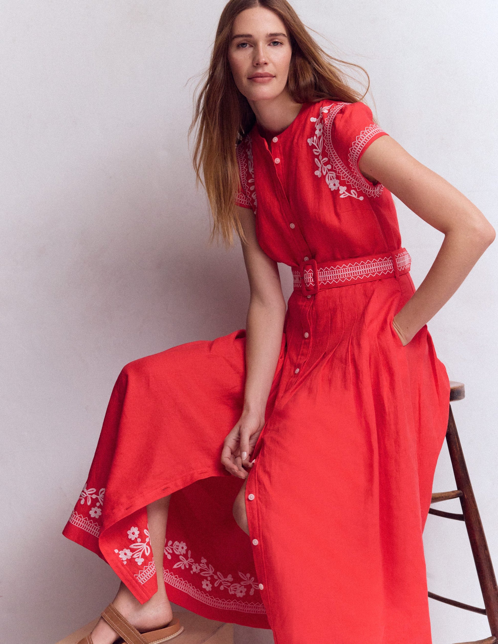 Boden Women's Arabella Linen Blend Dress in Red | Size 20/22 Boden Women's Arabella Linen Blend Dress in Red | Size 20/22