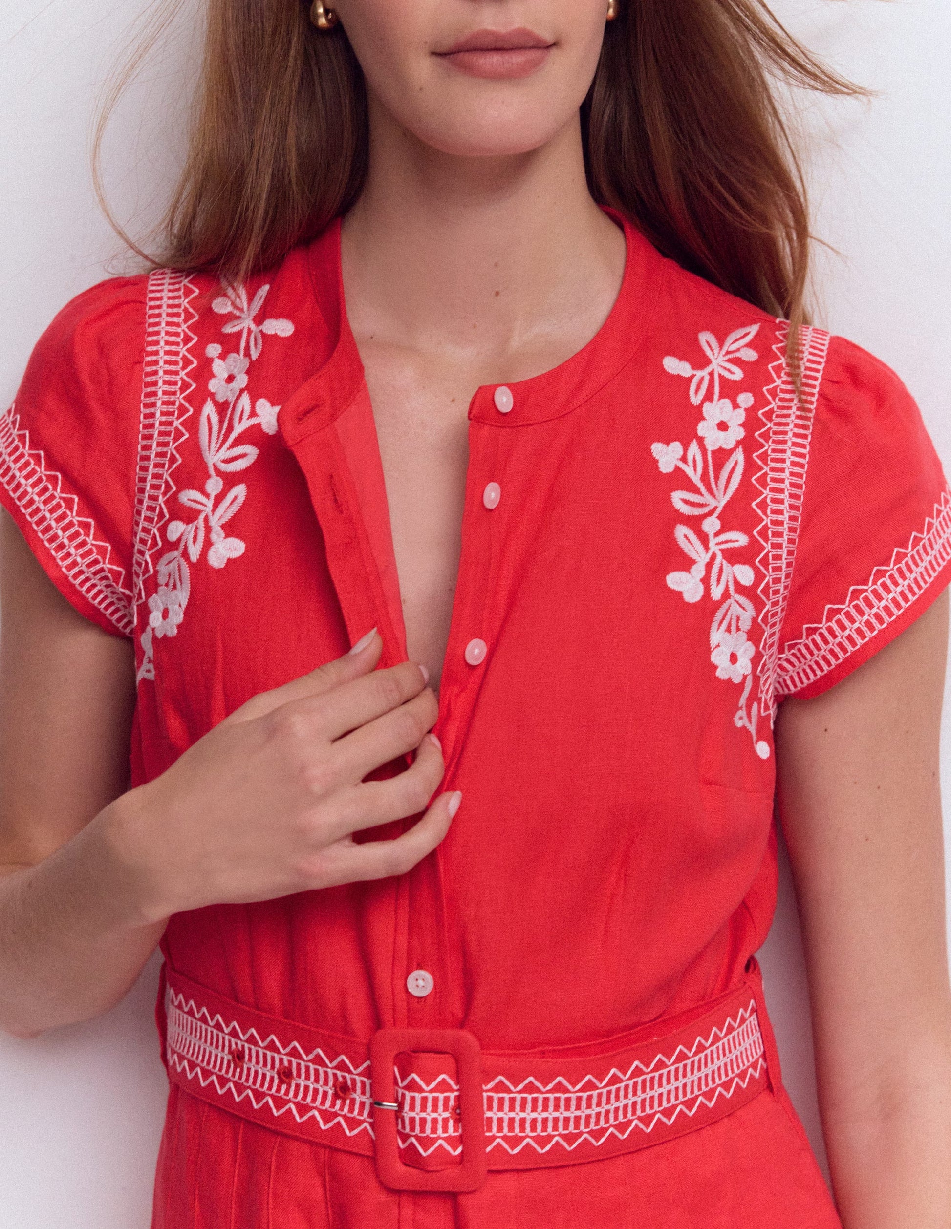 Boden Women's Arabella Linen Blend Dress in Red | Size 20/22 Boden Women's Arabella Linen Blend Dress in Red | Size 20/22