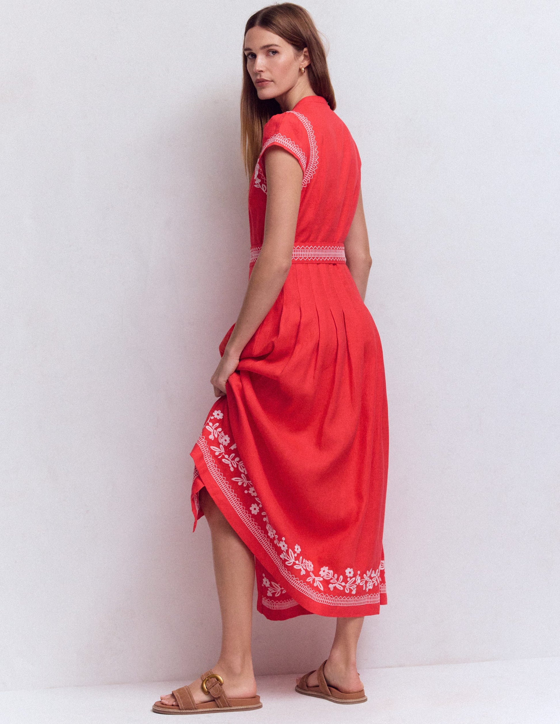 Boden Women's Arabella Linen Blend Dress in Red | Size 20/22 Boden Women's Arabella Linen Blend Dress in Red | Size 20/22