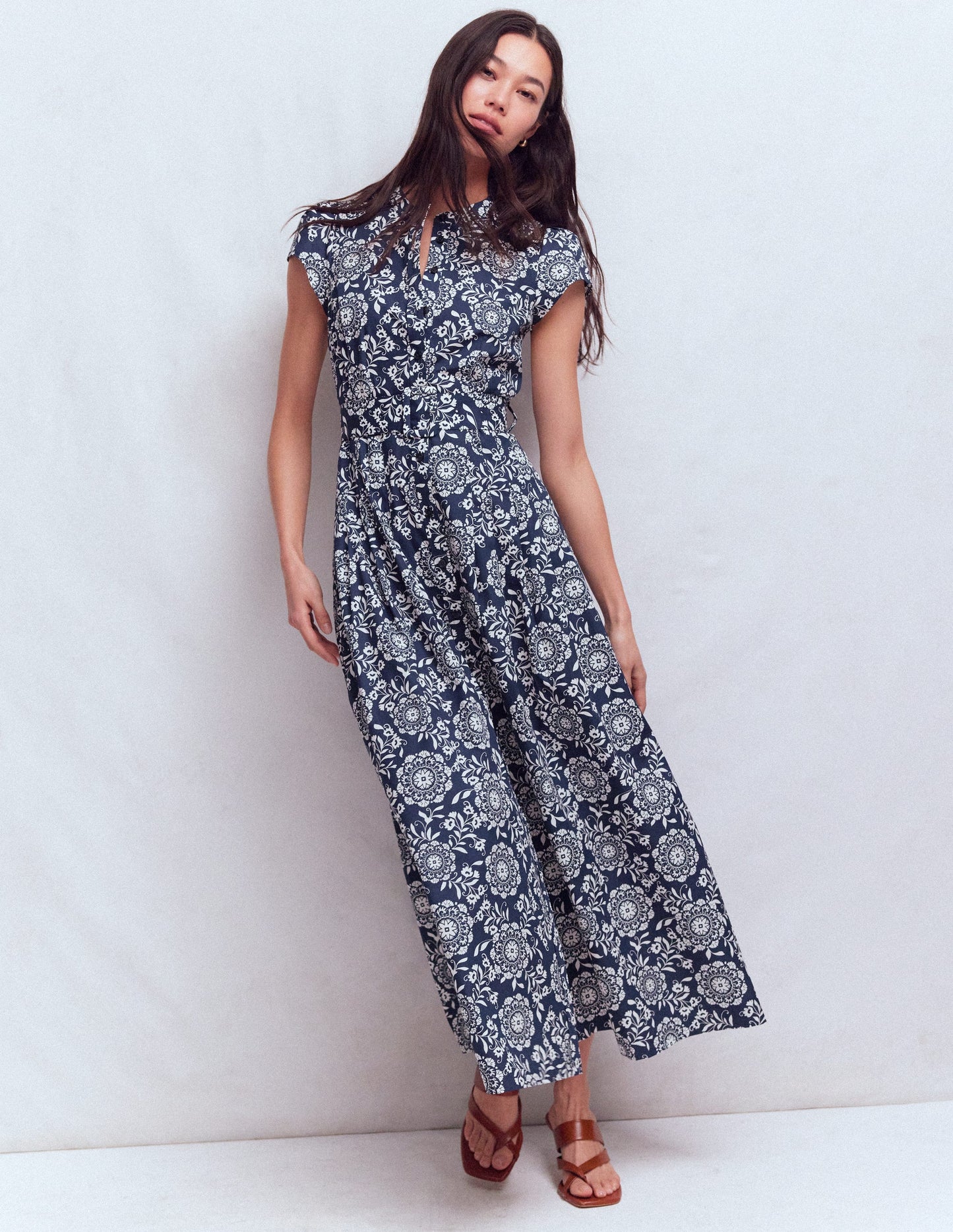 Arabella Cotton Maxi Dress-Navy, Decorative Blossom