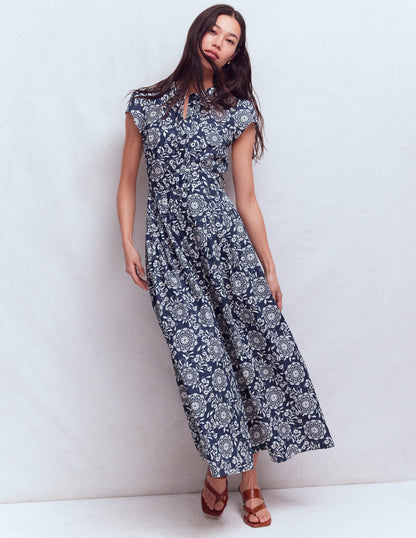 Arabella Cotton Maxi Dress-Navy, Decorative Blossom-4