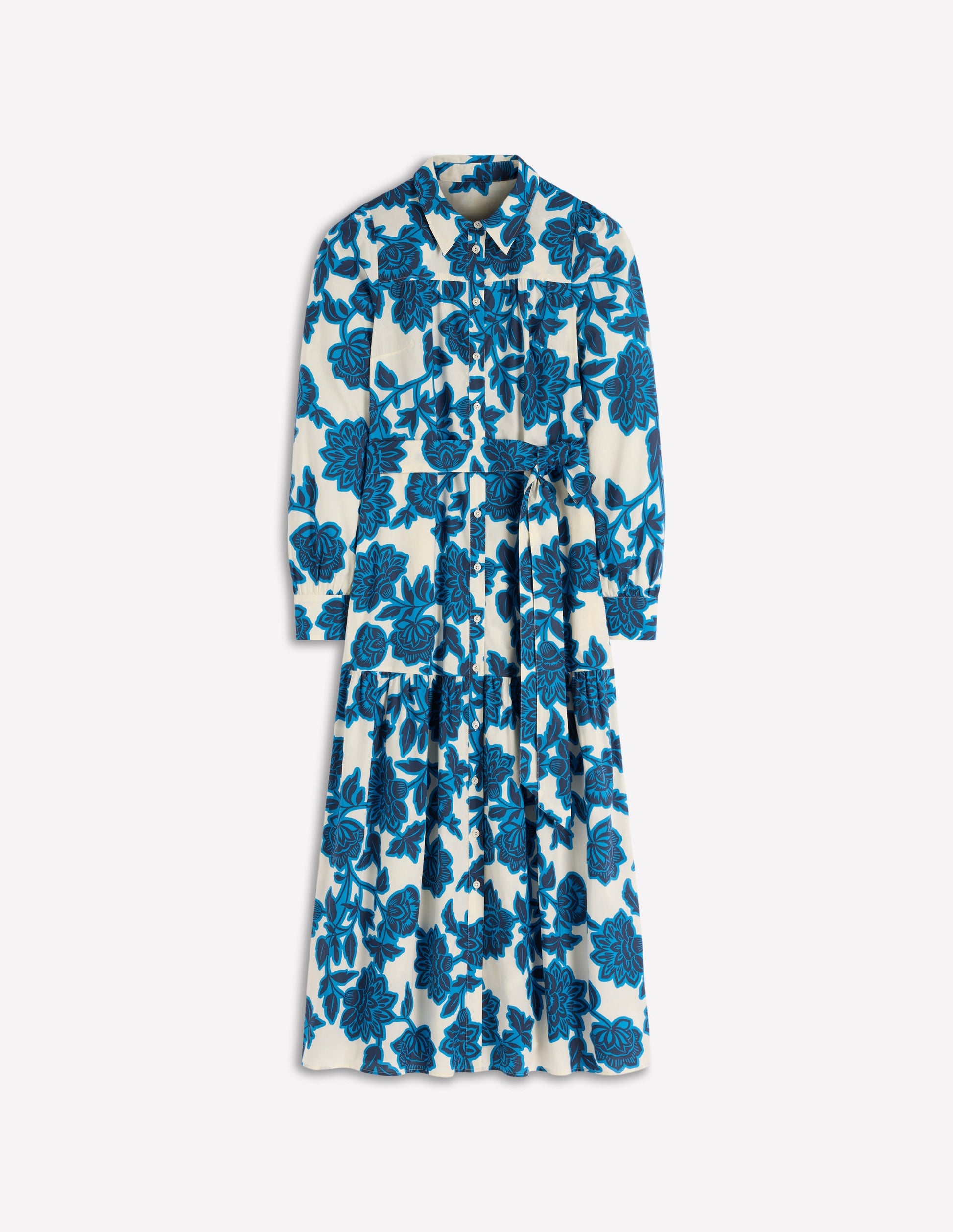 Ellie Cotton Maxi Shirt Dress-Ivory Floral Frenzy-5