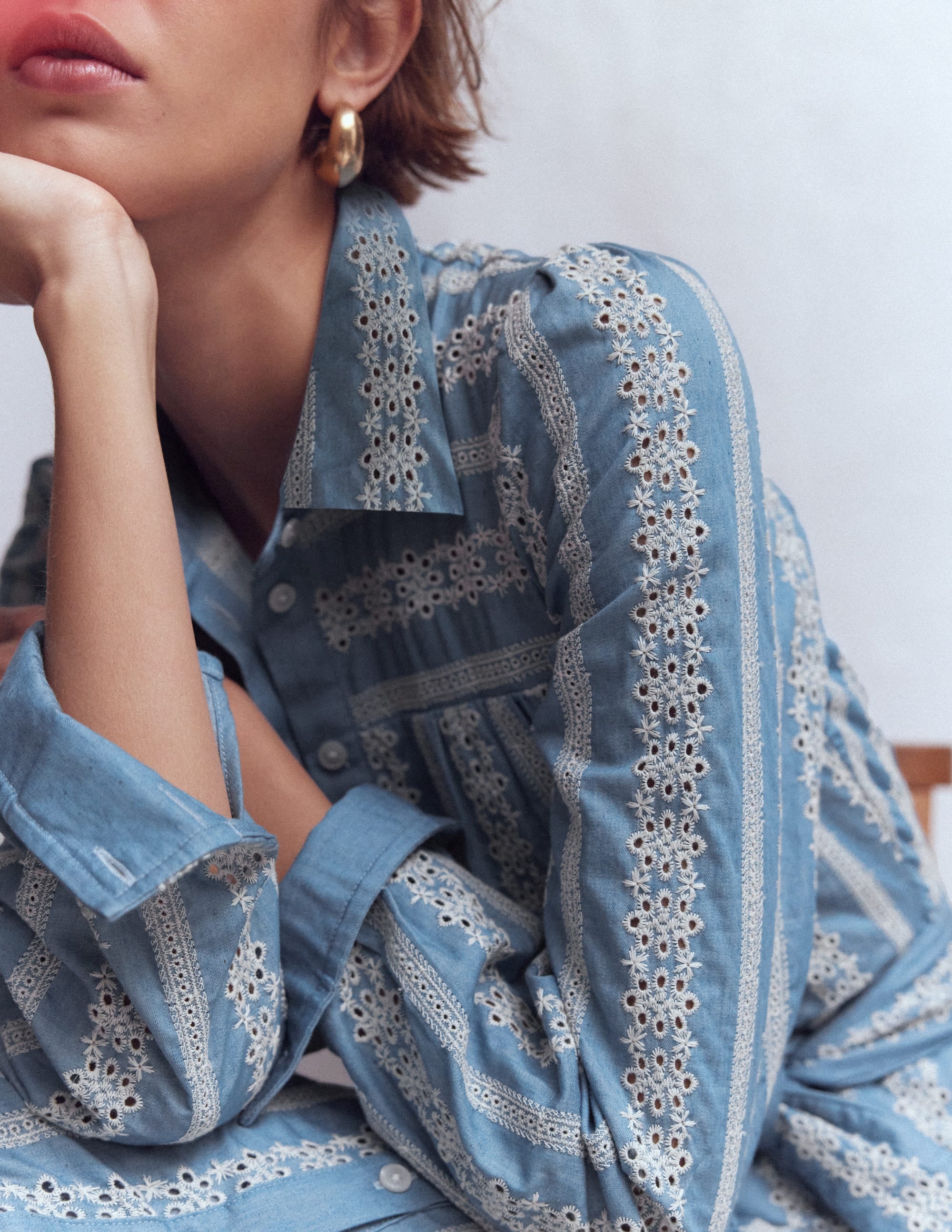 Ellie Cotton Maxi Shirt Dress-Broderie Denim - Image 1