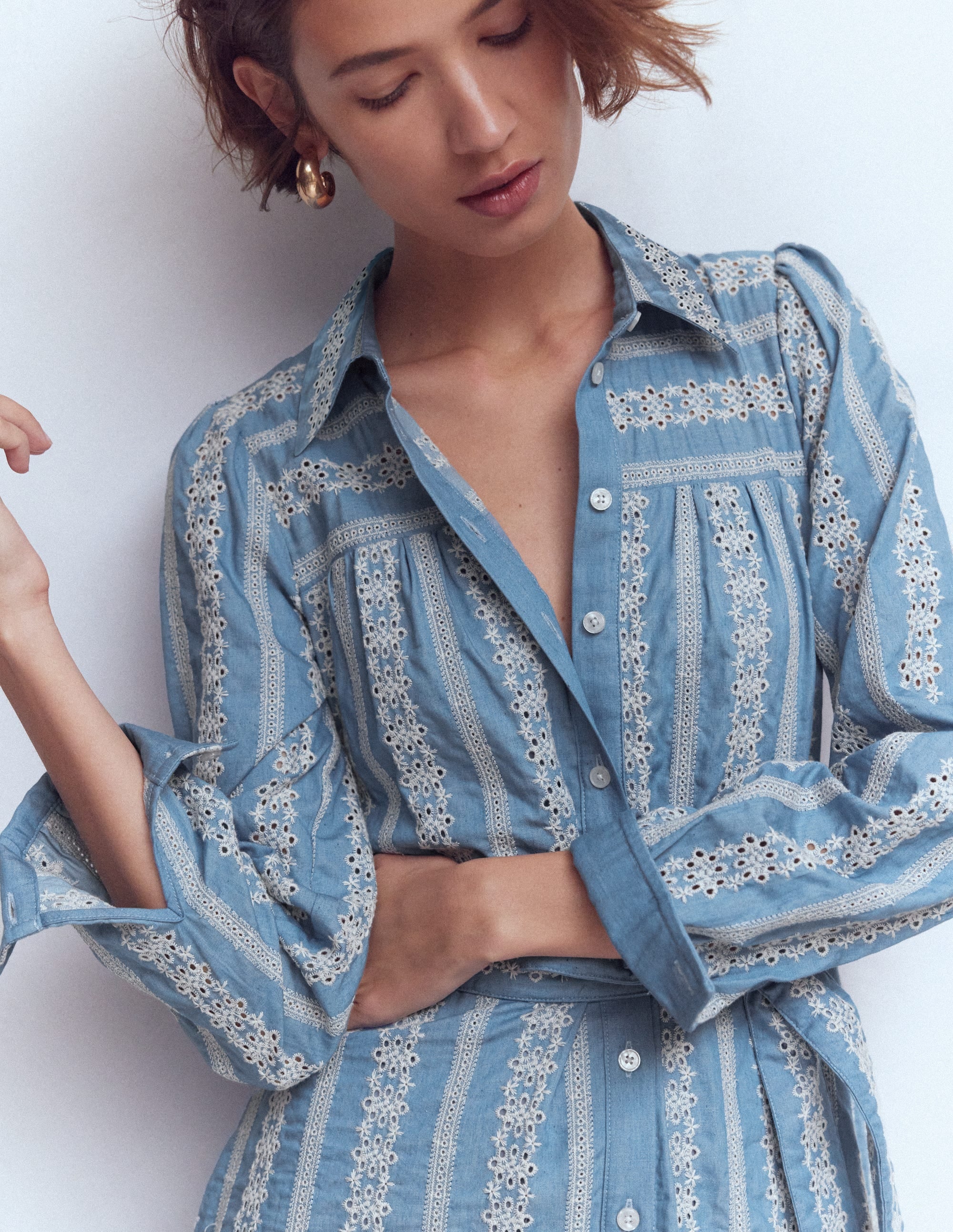 Ellie Cotton Maxi Shirt Dress-Broderie Denim - Image 4