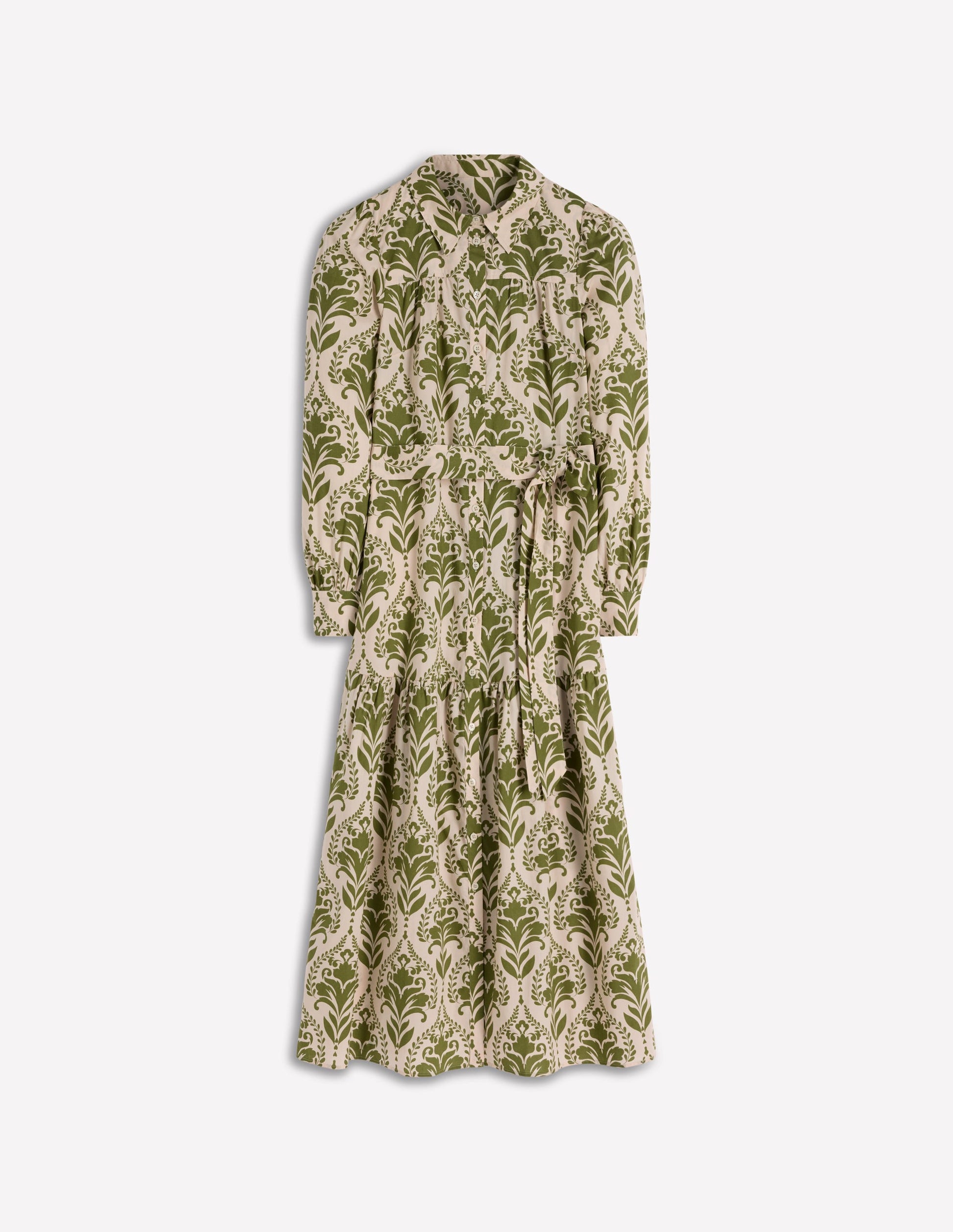 Ellie Cotton Maxi Shirt Dress-Green Decorative Lattice-6