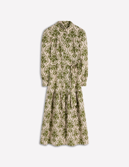 Ellie Cotton Maxi Shirt Dress-Green Decorative Lattice-6