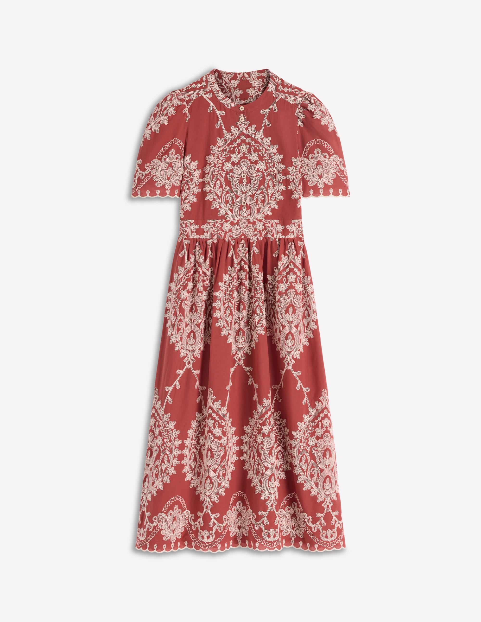 Ivy Button Cotton Midi Dress - Rust Embroidery | Boden USA