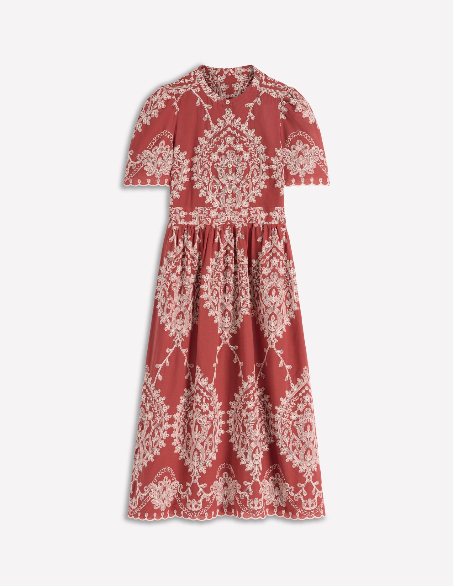 Ivy Cotton Midi Dress-Rust Embroidery