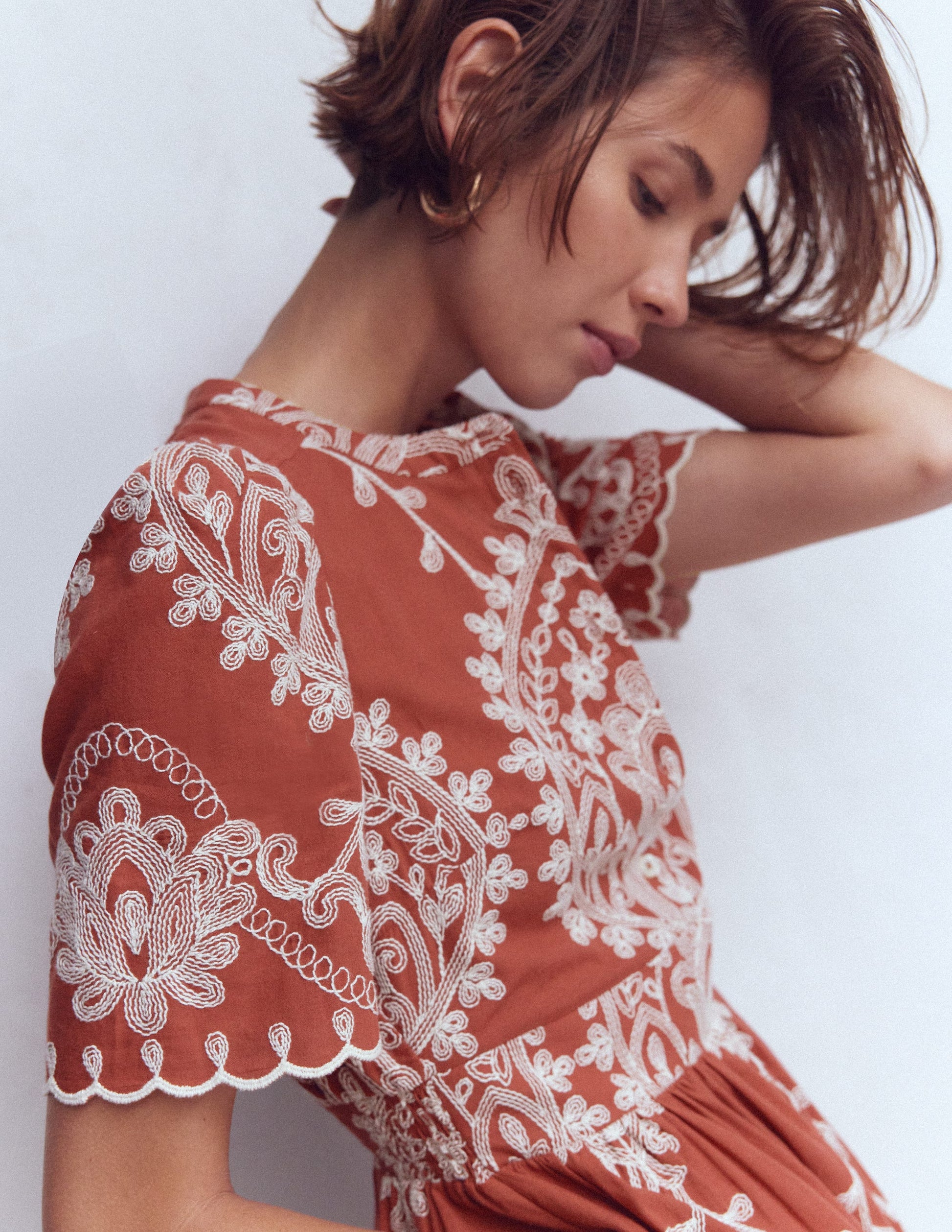 Ivy Cotton Midi Dress-Rust Embroidery | Boden USA Ivy Cotton Midi Dress-Rust Embroidery | Boden USA