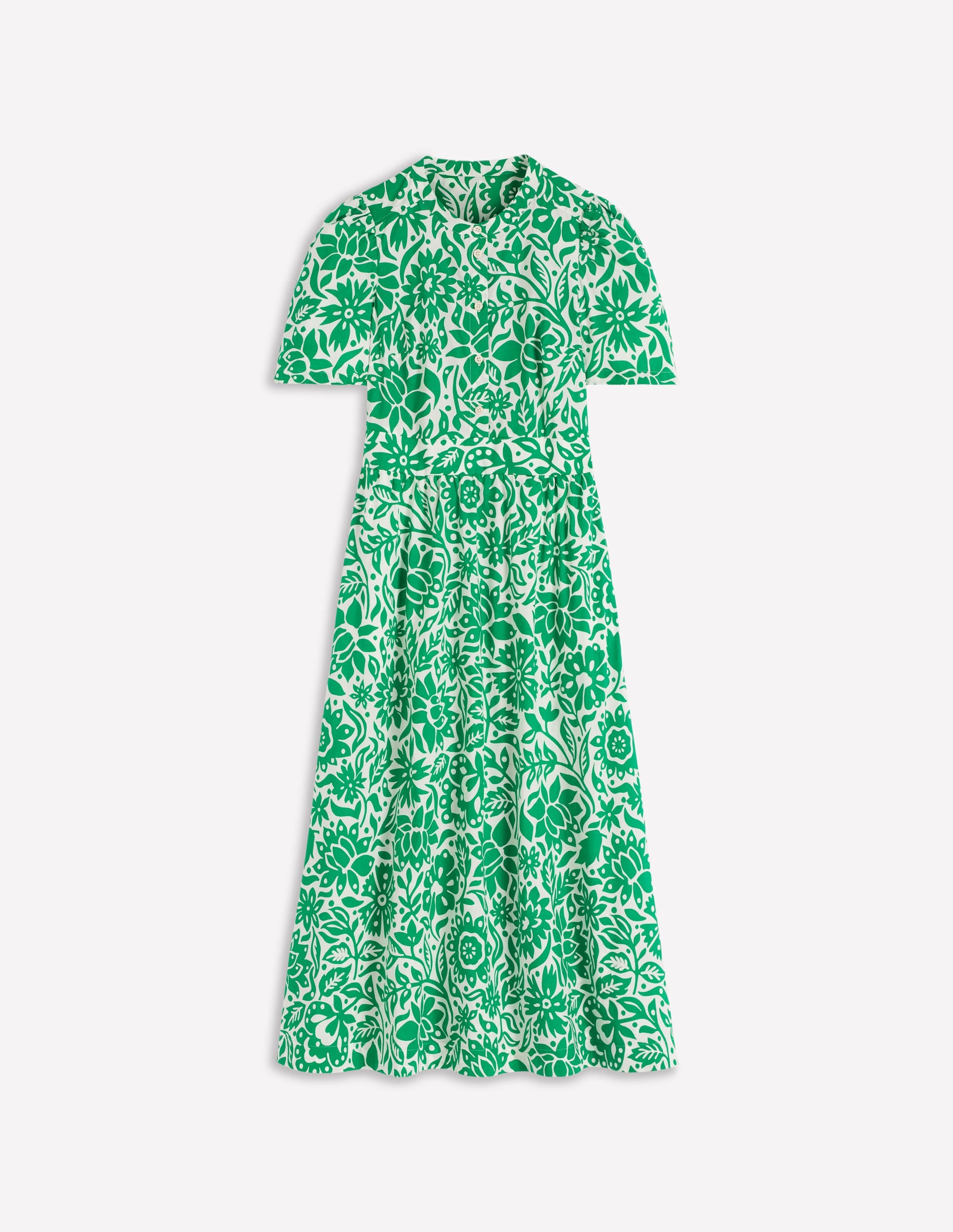 Ivy Button Cotton Midi Dress-Verdant Green, Meadow Scatter - Image 6
