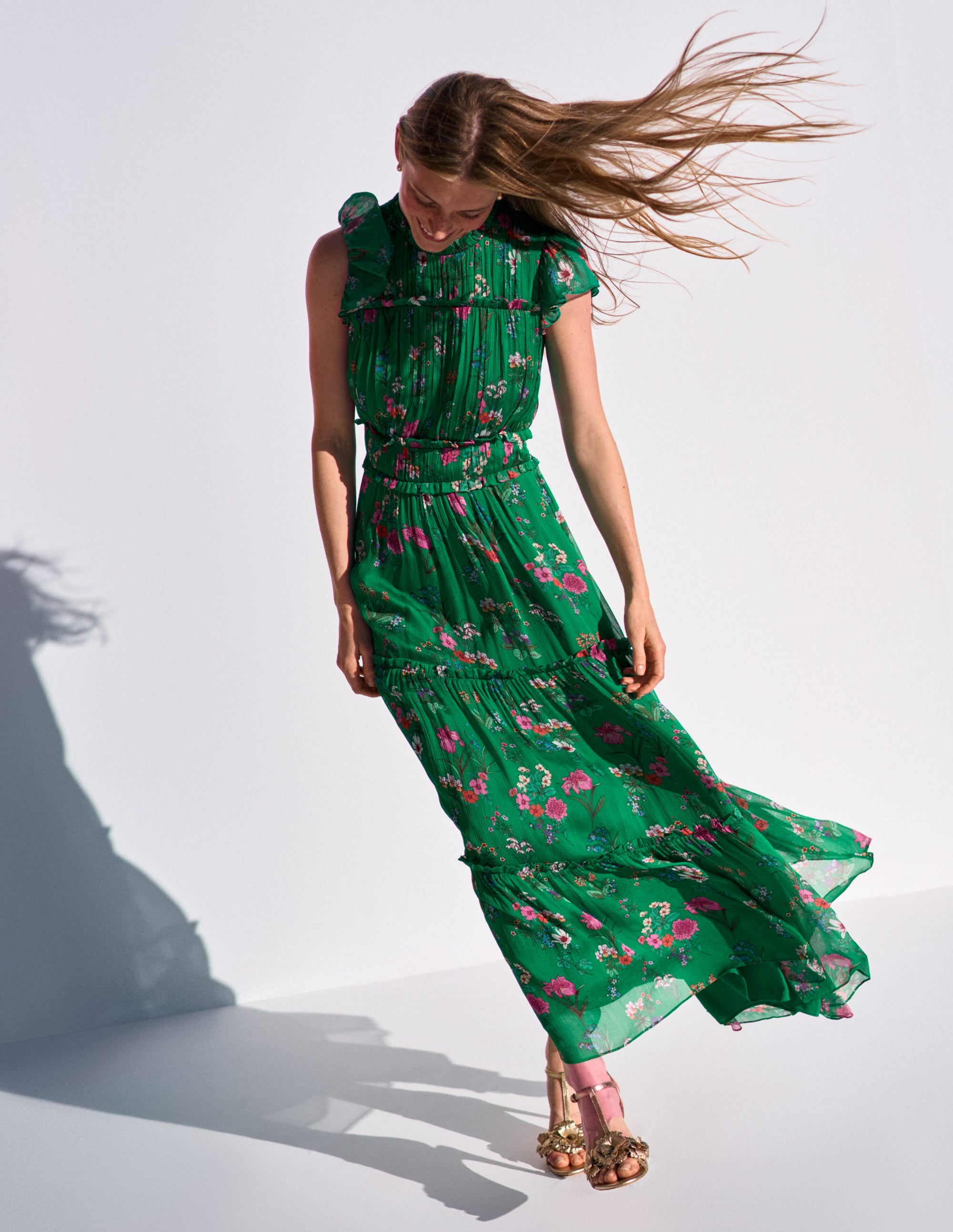 Sleeveless Ruffle Dress-Bear Grass, Delicate Blossom - Image 5