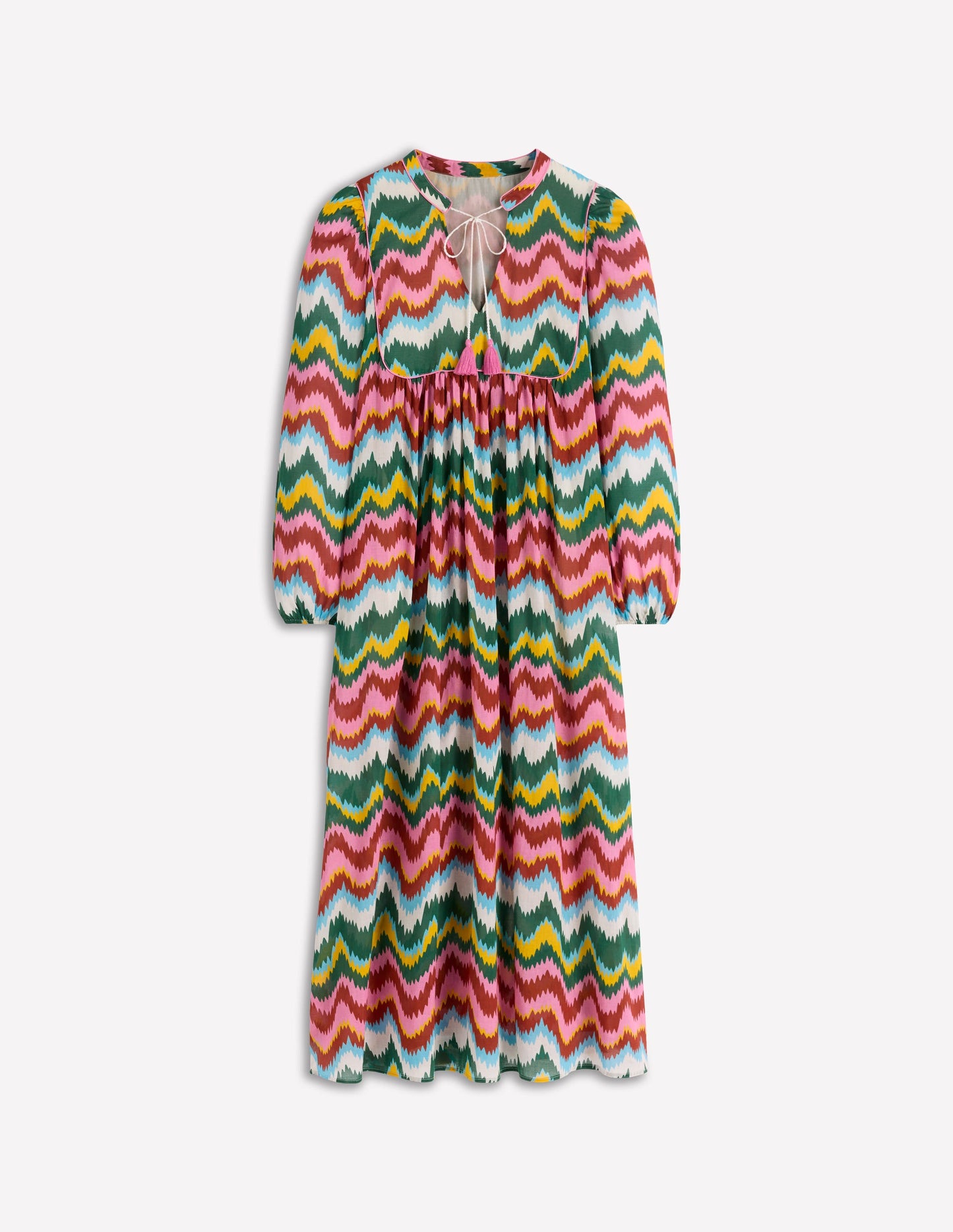Boho Tie Neck Kaftan-Multi, Zig Zag Wave