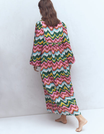 Boho Tie Neck Kaftan-Multi, Zig Zag Wave-4