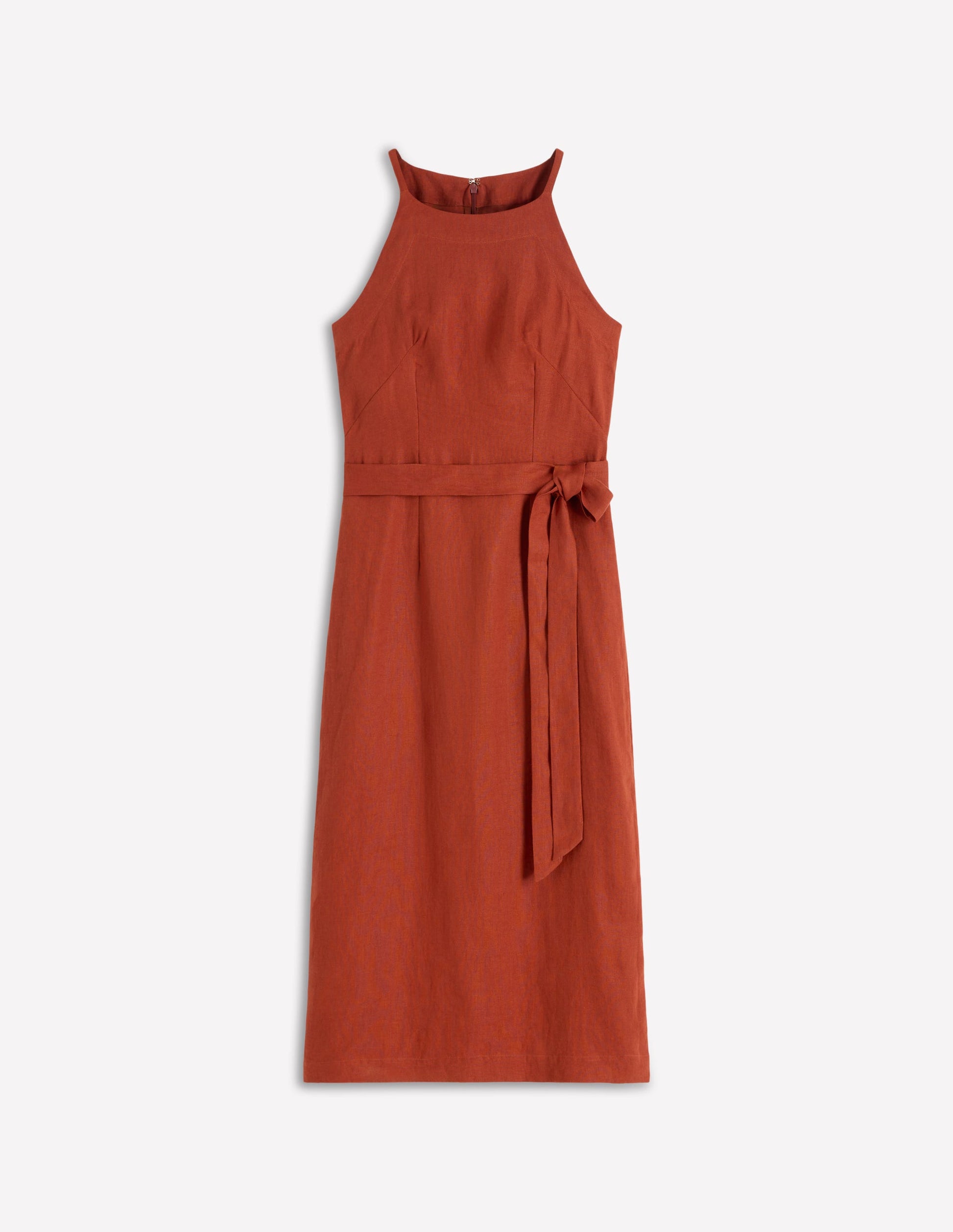 Rosa Halter Linen Midi Dress-Burnt Orange-6