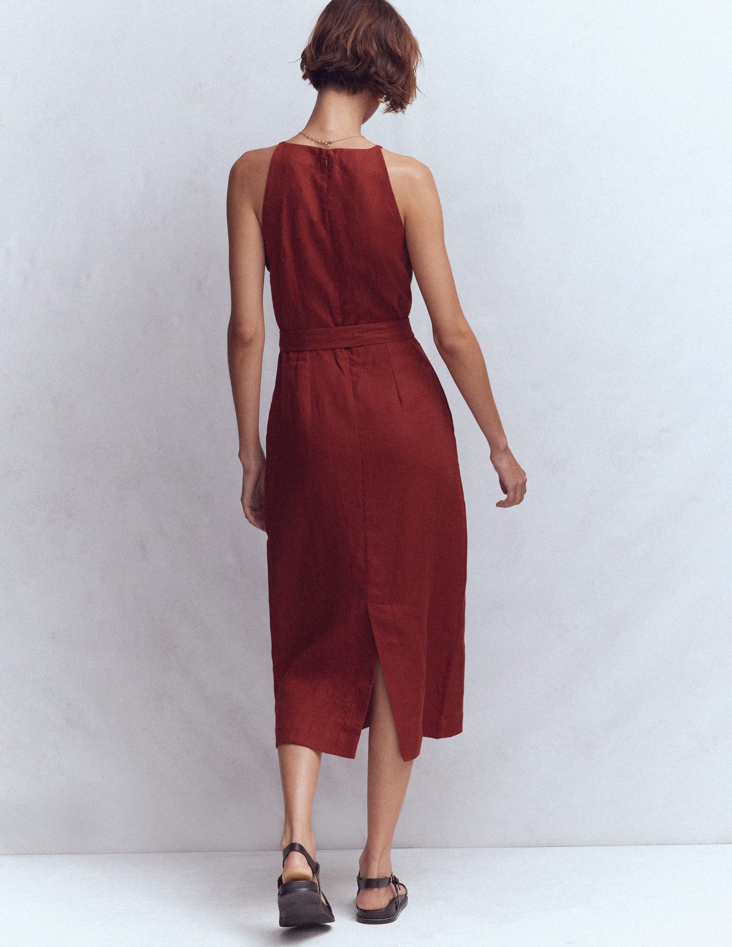 Rosa Halter Linen Midi Dress-Burnt Orange