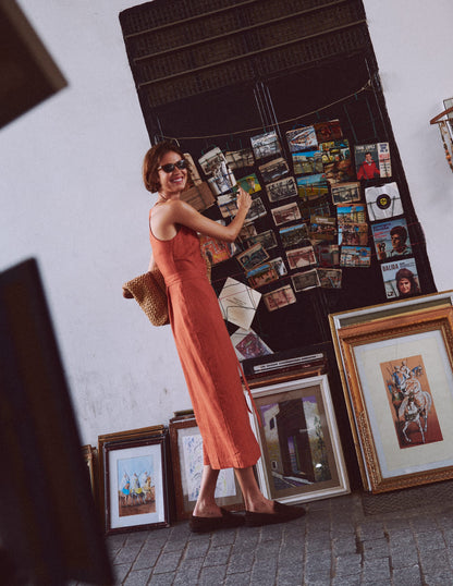 Rosa Halter Linen Midi Dress-Burnt Orange-2