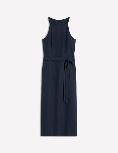 Rosa Halter Linen Midi Dress-Navy-5