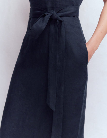 Rosa Halter Linen Midi Dress-Navy-2